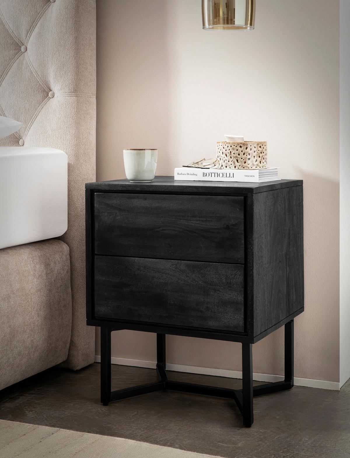 Nachttisch Schwarz B: 45 cm - Schwarz, Design, Holz/Metall (45/57/40cm) - Livetastic