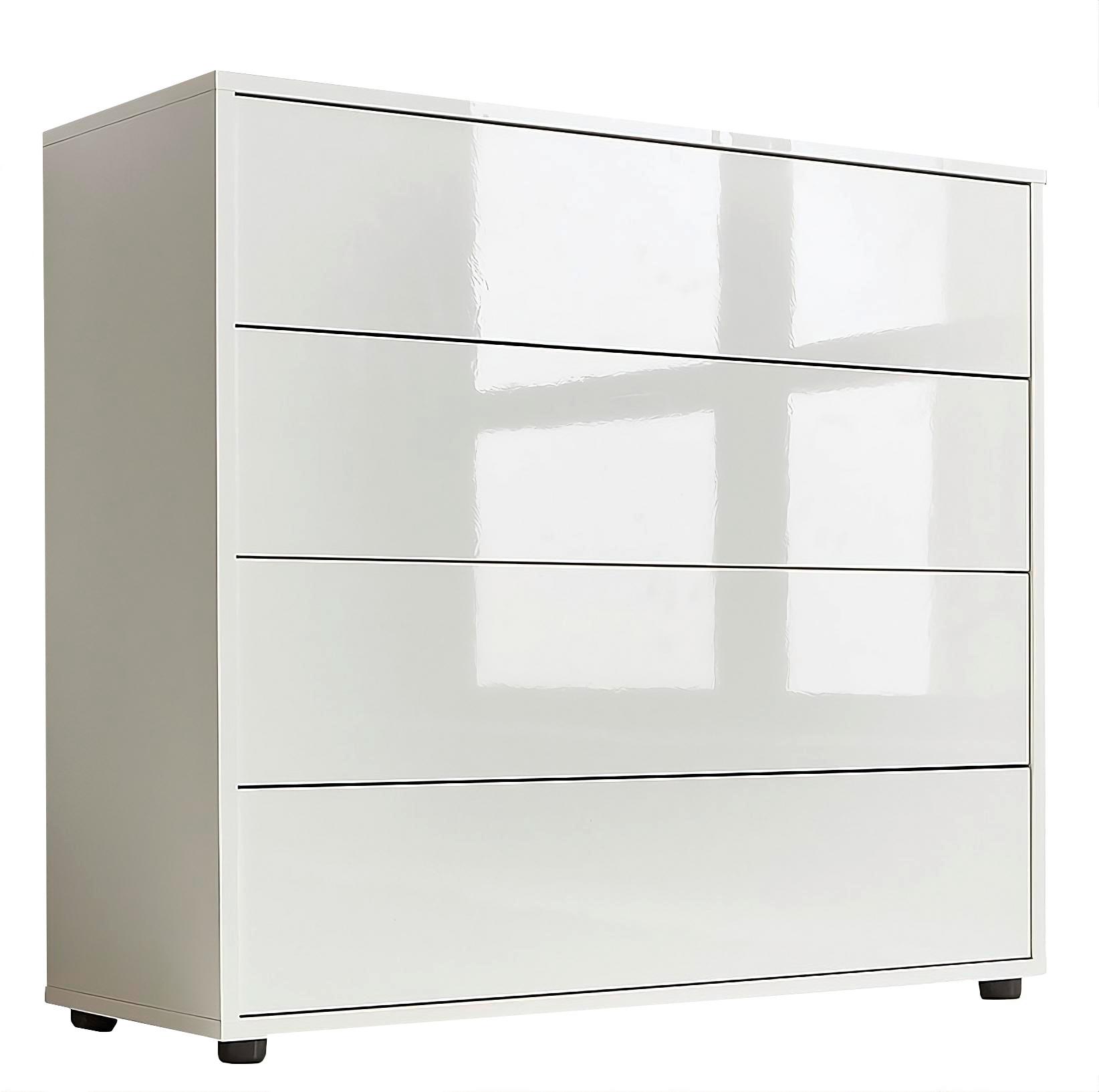 Kommode Mailand Weiß/weiß Hg B: 79cm - Weiß Hochglanz/Schwarz, MODERN, Holzwerkstoff (79/73/33cm) - MID.YOU