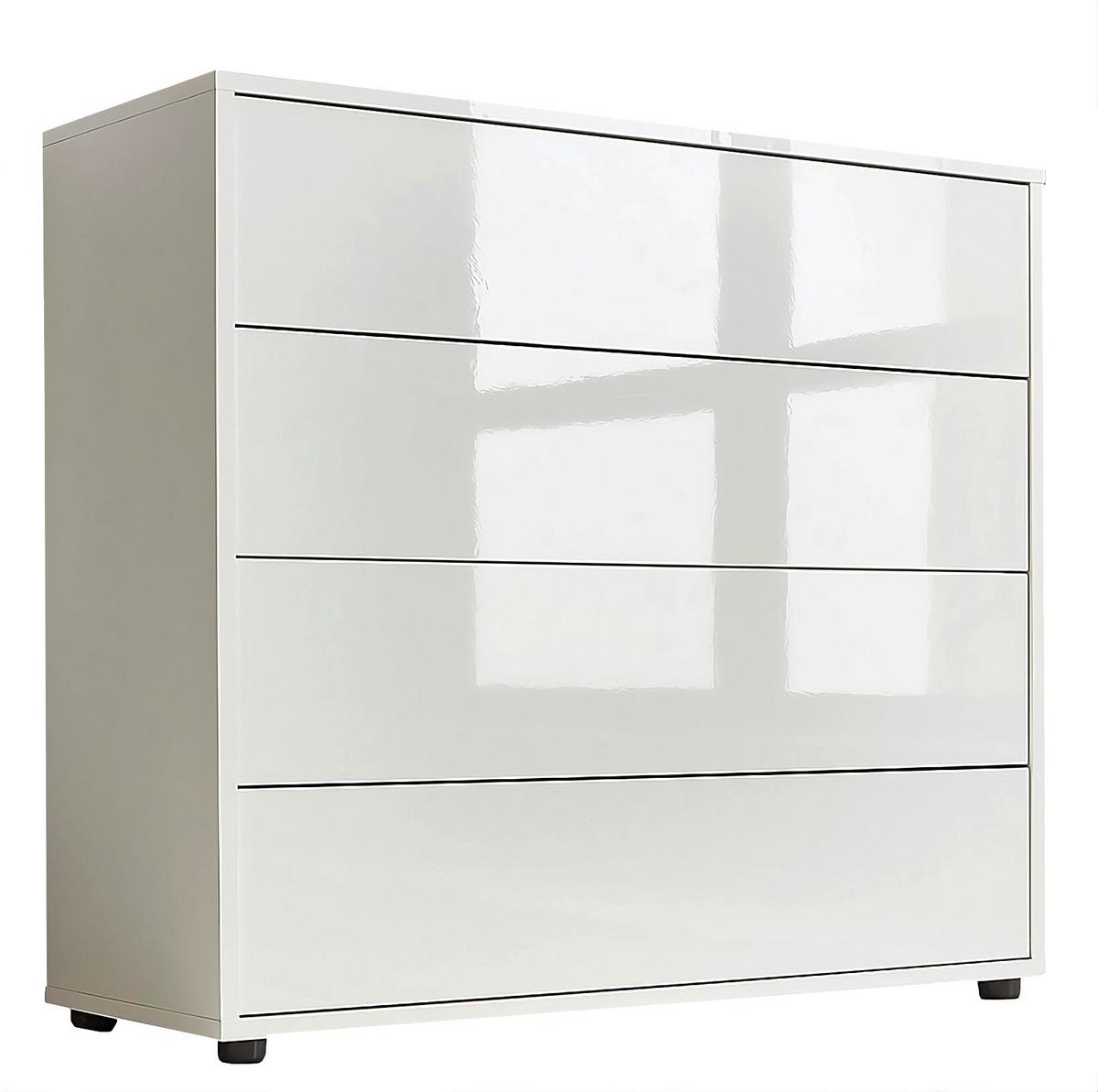 Kommode Mailand Weiß/weiß Hg B: 79cm - Weiß Hochglanz/Schwarz, MODERN, Holzwerkstoff (79/73/33cm) - MID.YOU