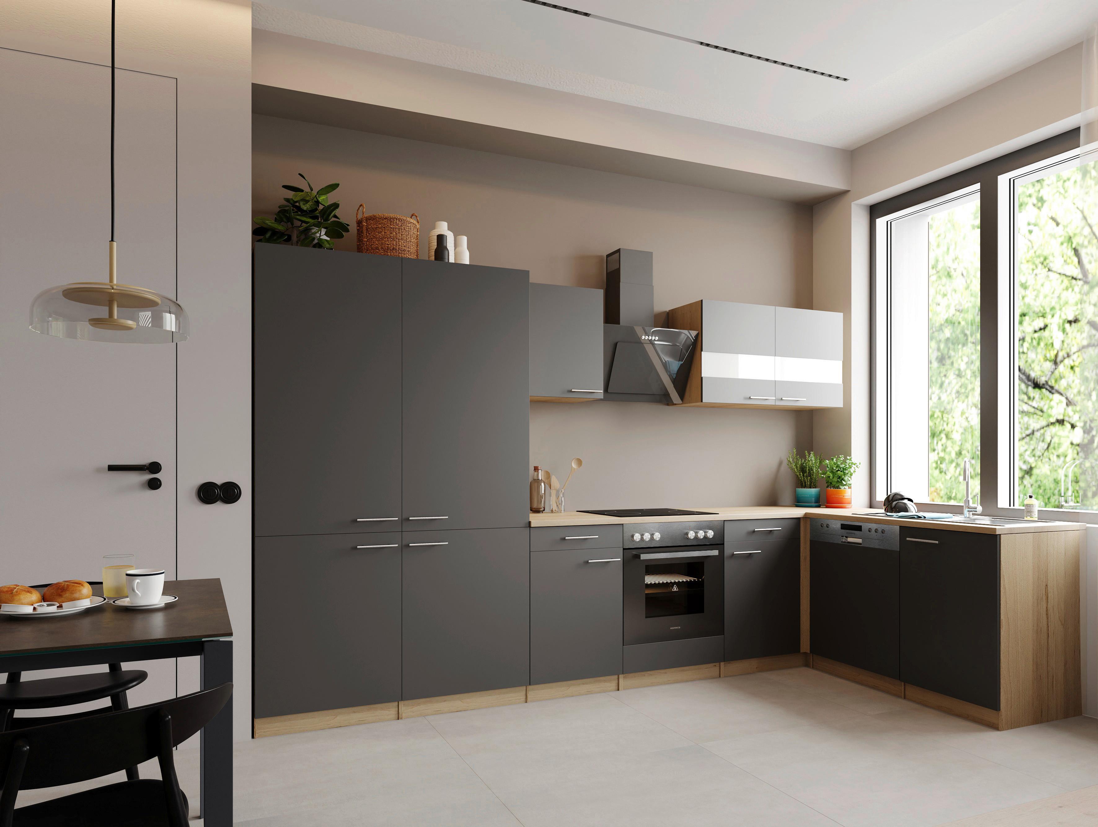 ECKKÜCHE Merle, Grau S: 340x172 cm - Eichefarben/Grau, Trend, Holzwerkstoff (340/172cm) - Respekta