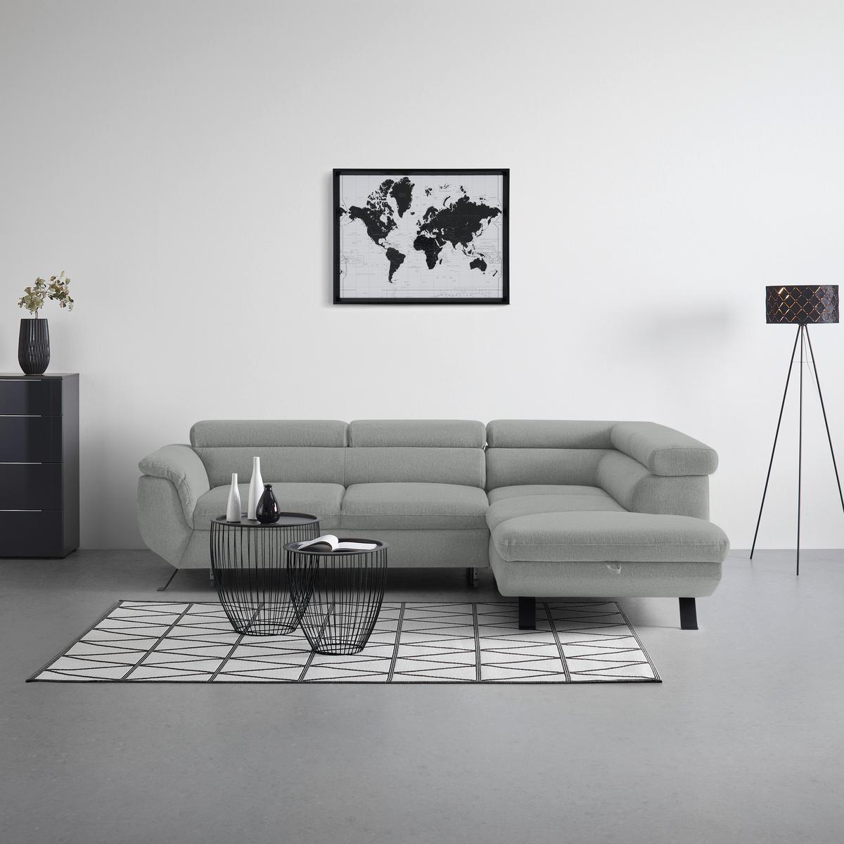 Rohová sedačka RAVEN, pravá, svetlosivá - čierna/svetlosivá, Modern, kov/textil (257cm) - Mömax