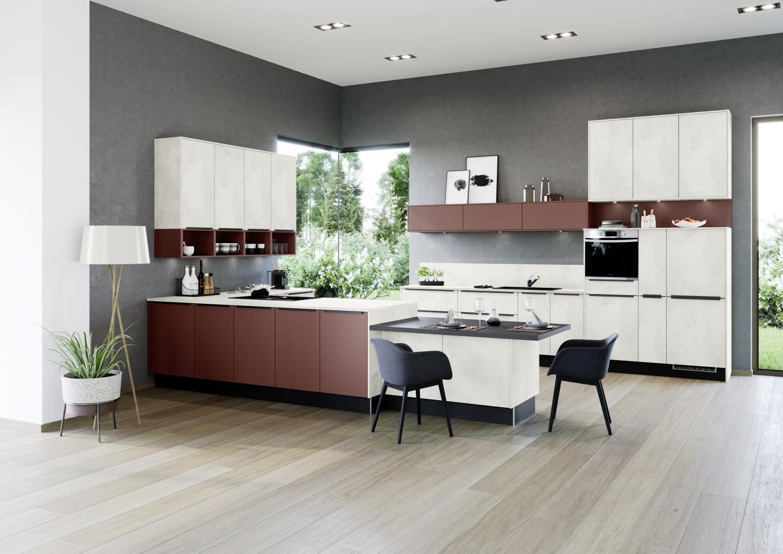 Einbauküche Win/Base Frei Planbar Modernes Design - Bordeaux/Schwarz, MODERN, Holzwerkstoff - Express