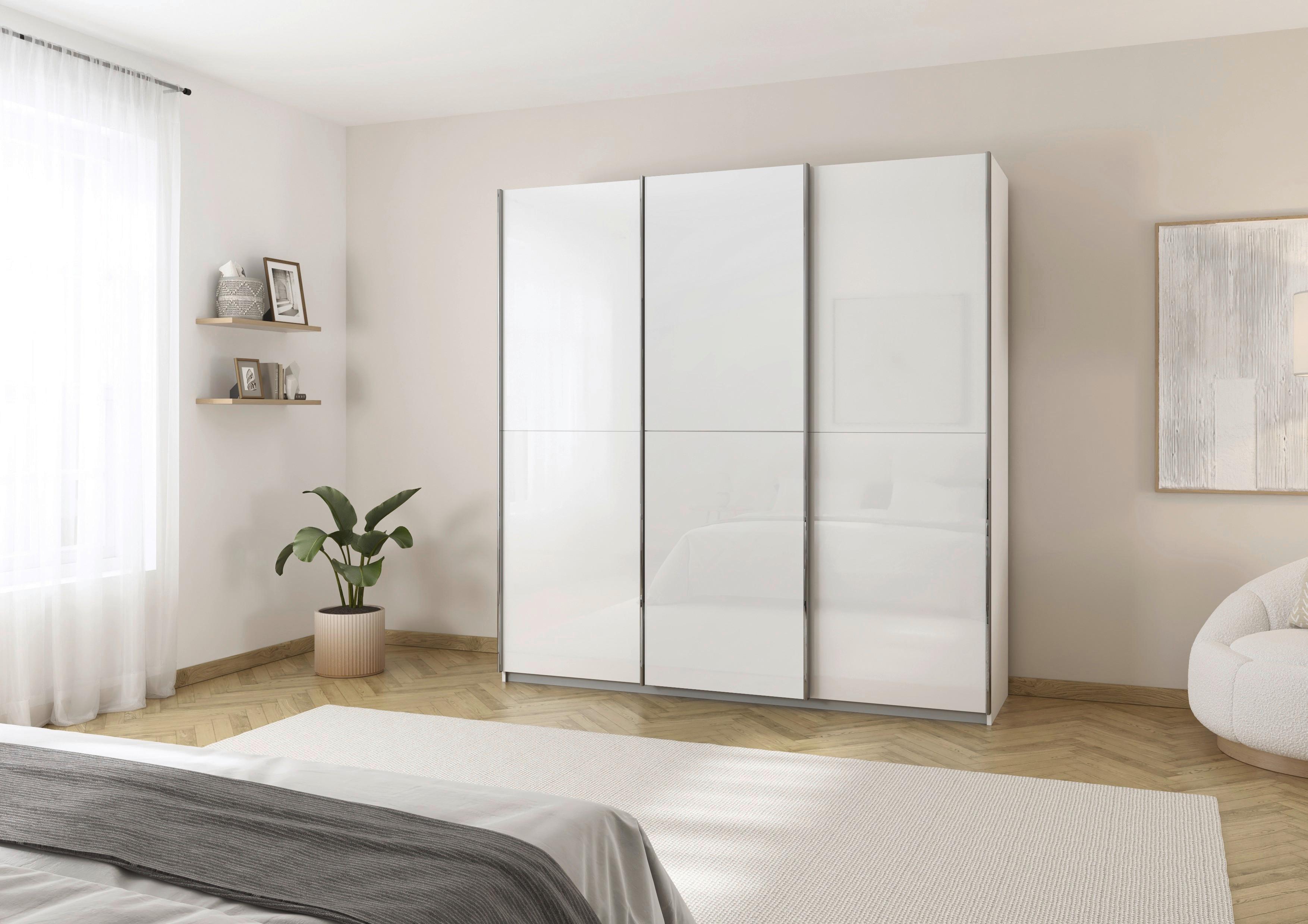 Schwebetürenschrank Fifty 3trg Weiß/Weißglas, B: 242 cm - Weiß, KONVENTIONELL, Glas/Holzwerkstoff (242/223/66cm) - Luca Bessoni