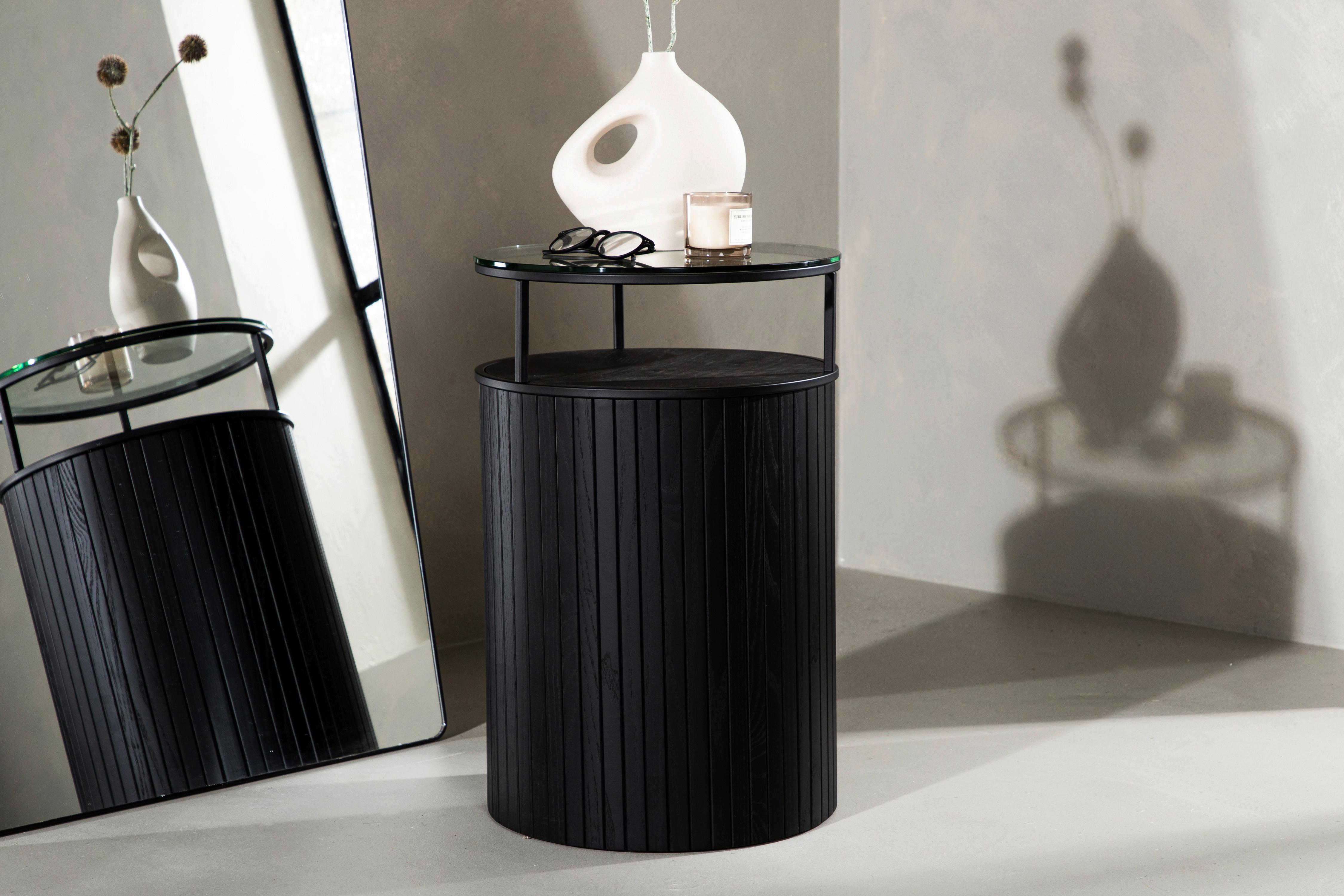 Beistelltisch Bovall - Schwarz, Design, Glas/Holz (37/37/58cm) - Livetastic