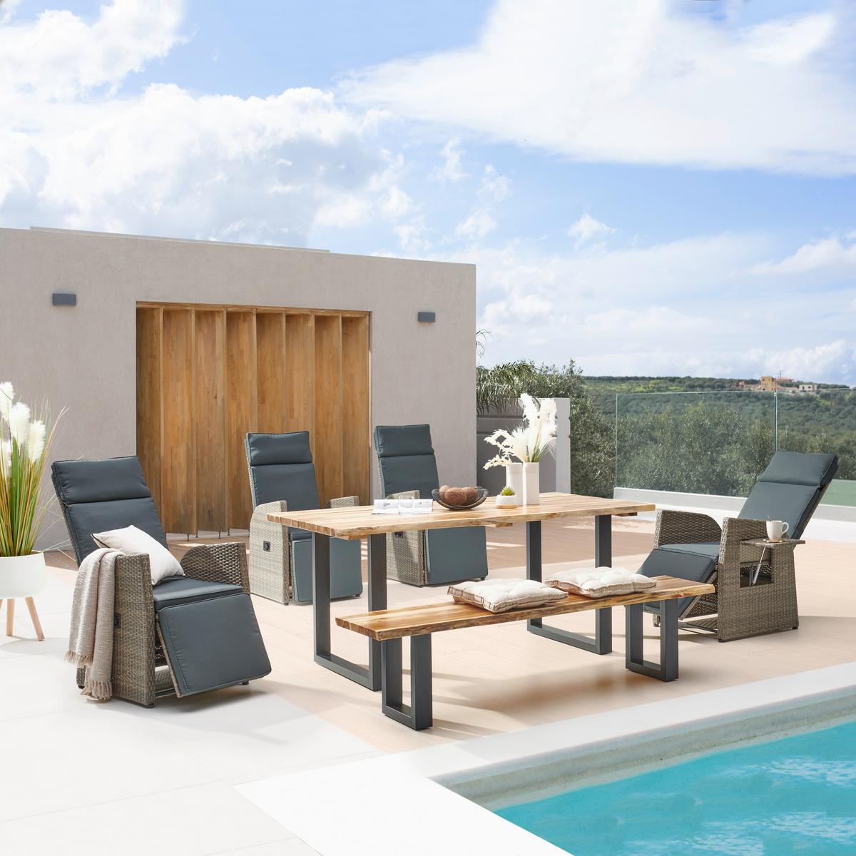 Gartentisch Bern Aus Akazienholz/metall L: 180 Cm - Schwarz/Akaziefarben, MODERN, Holz/Metall (180/76/90cm) - Beldano