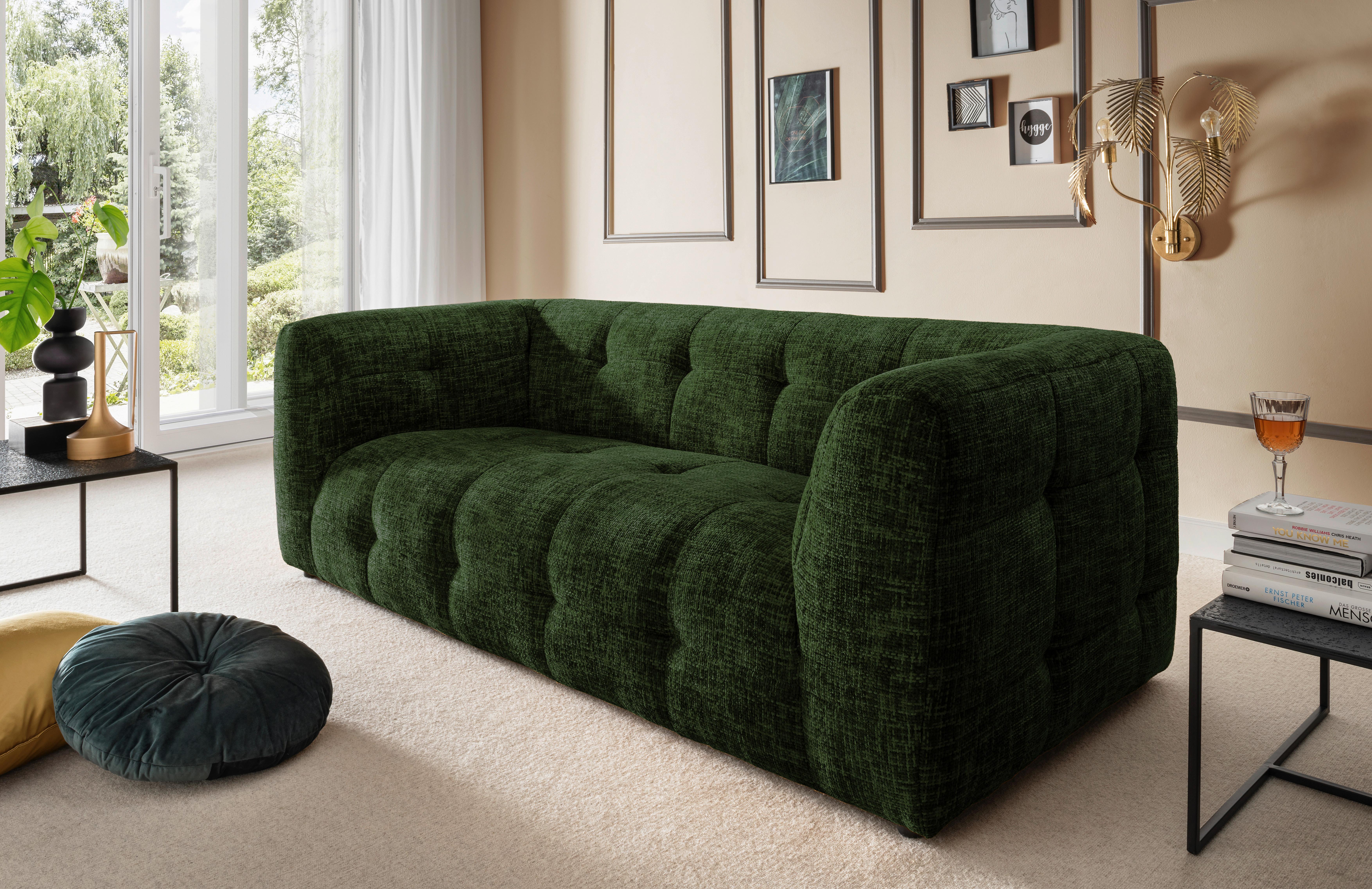 2,5-sitzer Velice, Dunkelgrün B: 218 Cm - Dunkelgrün/Schwarz, Design, Textil (218/72/95cm) - Livetastic