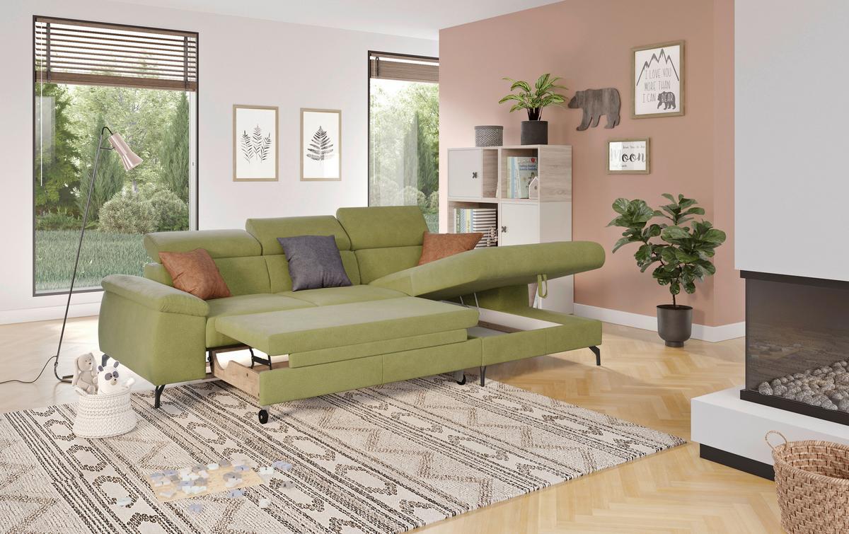 Ecksofa Kitty Grün S. 244x166 cm - Schwarz/Grün, Design, Textil (244/166cm) - Livetastic