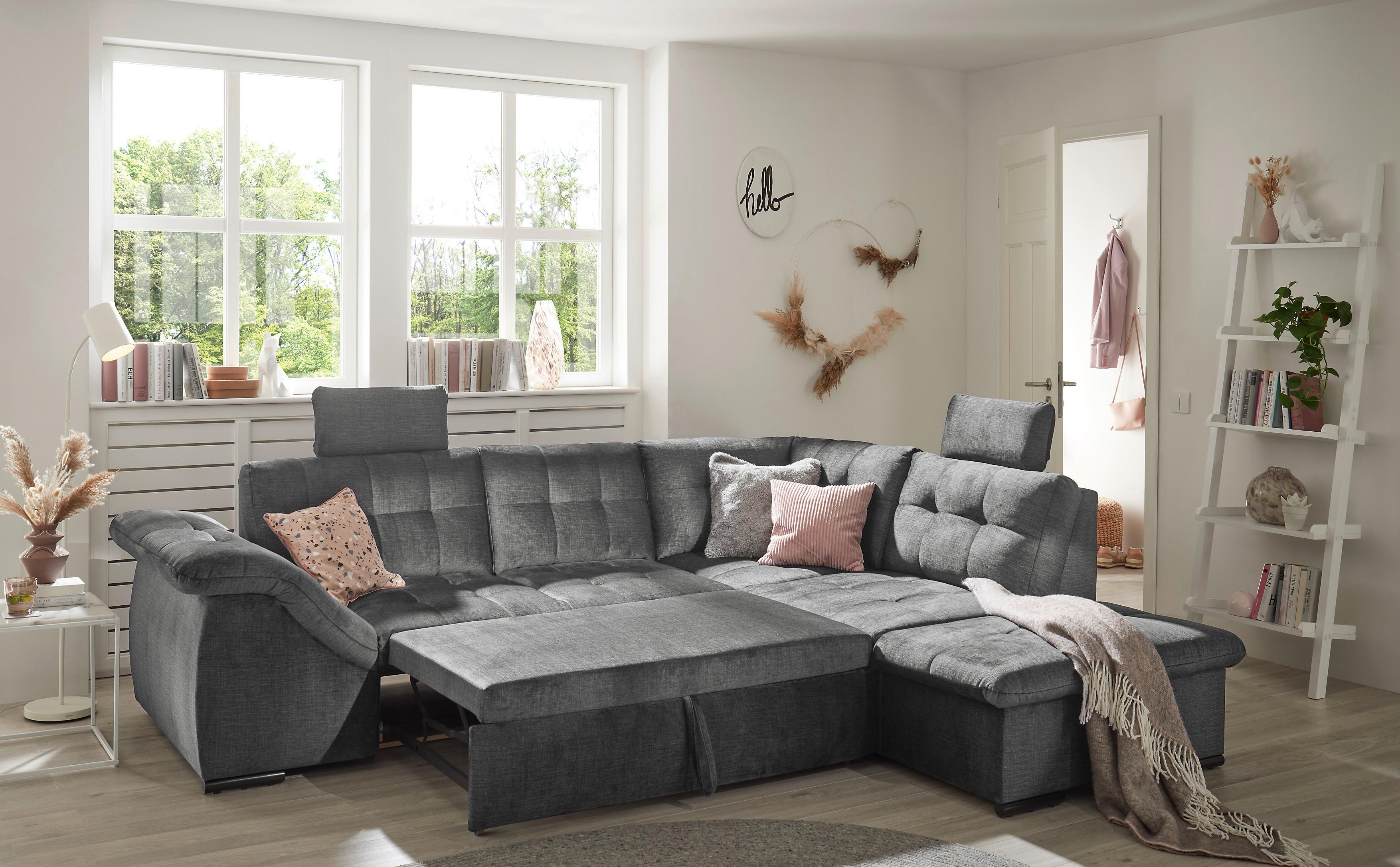 Ecksofa Estrella Grau S: 283x217 cm - Schwarz/Grau, KONVENTIONELL, Textil (283/217cm) - MID.YOU