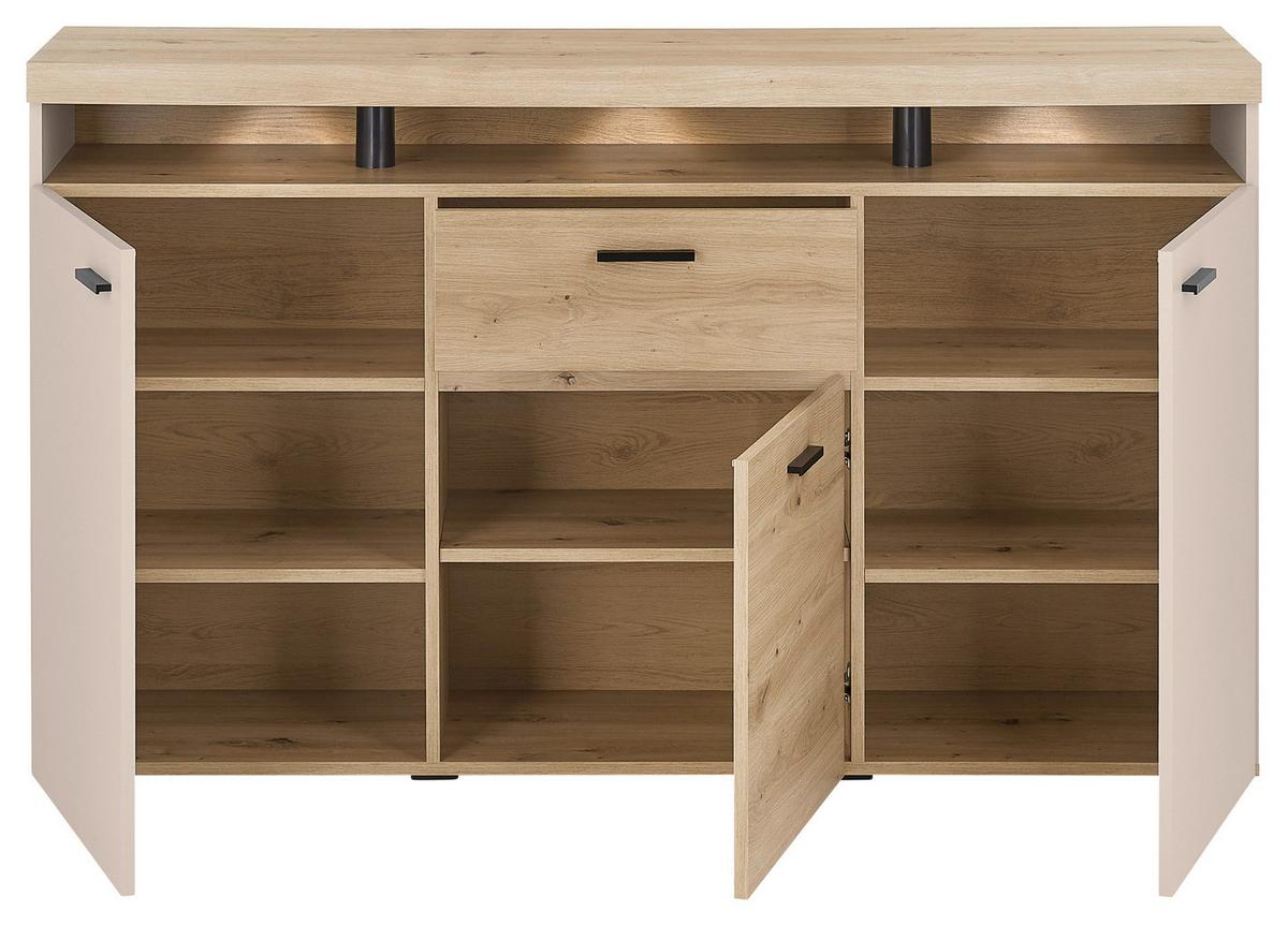 Sideboard Strada Giga *ph* Eiche Artisan/Kashmir, B:151cm - Kaschmir/Schwarz, Trend, Glas/Holzwerkstoff (151/89/37cm)