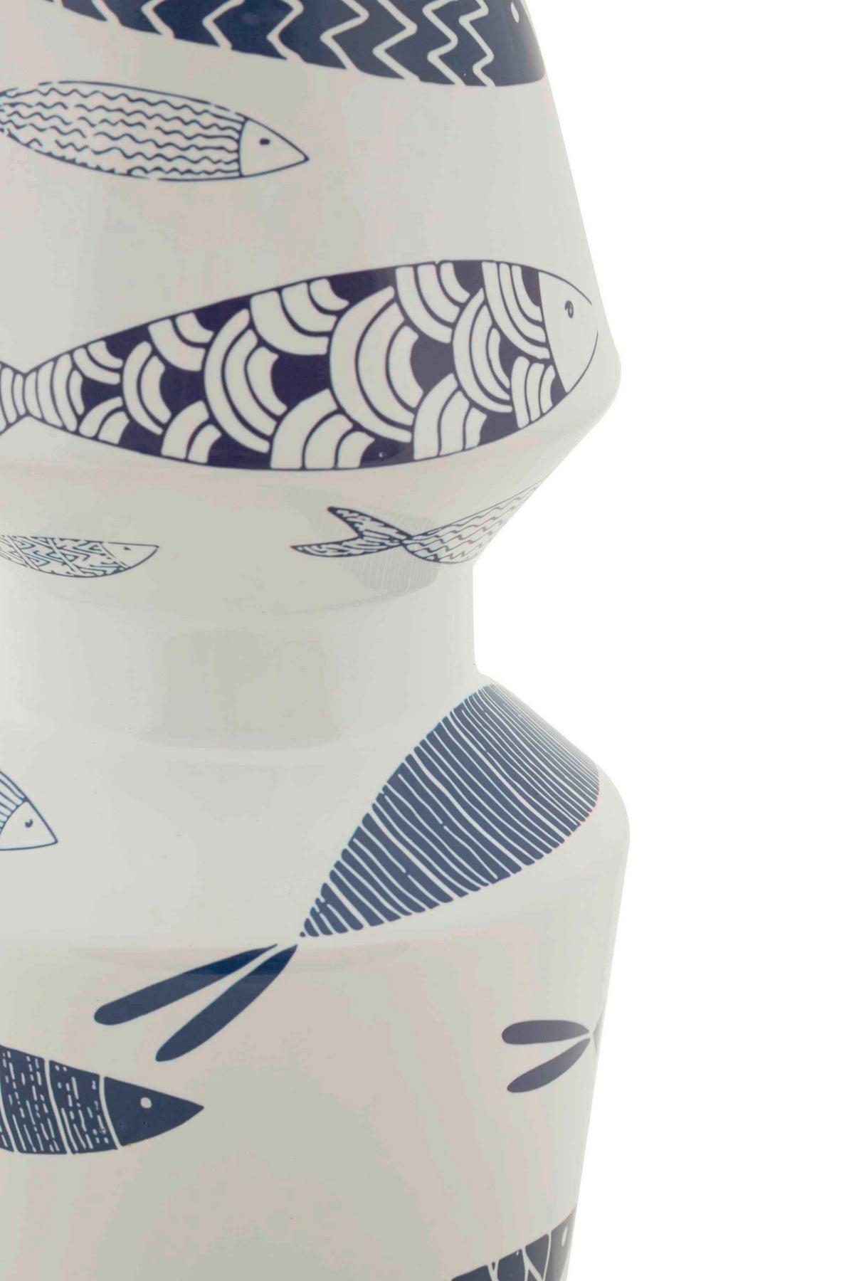 Vase Fish Double Blau, Weiß B: 14cm - Blau/Weiß, Basics, Keramik (14/34/14cm)
