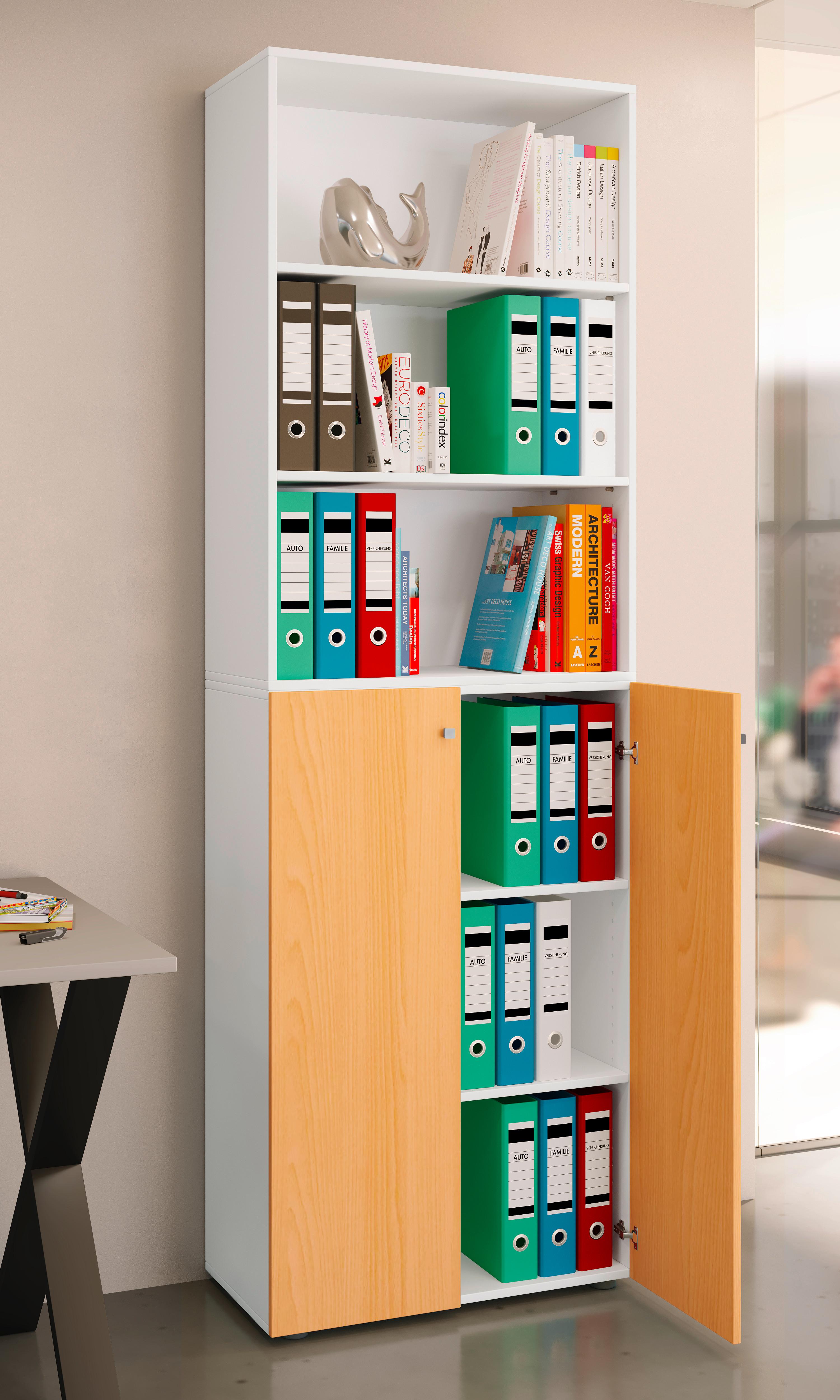 Aktenschrank Lona Weiß, Buche Dekor B: 70cm - Buchefarben/Weiß, Design, Holzwerkstoff (70/220/39cm) - MID.YOU