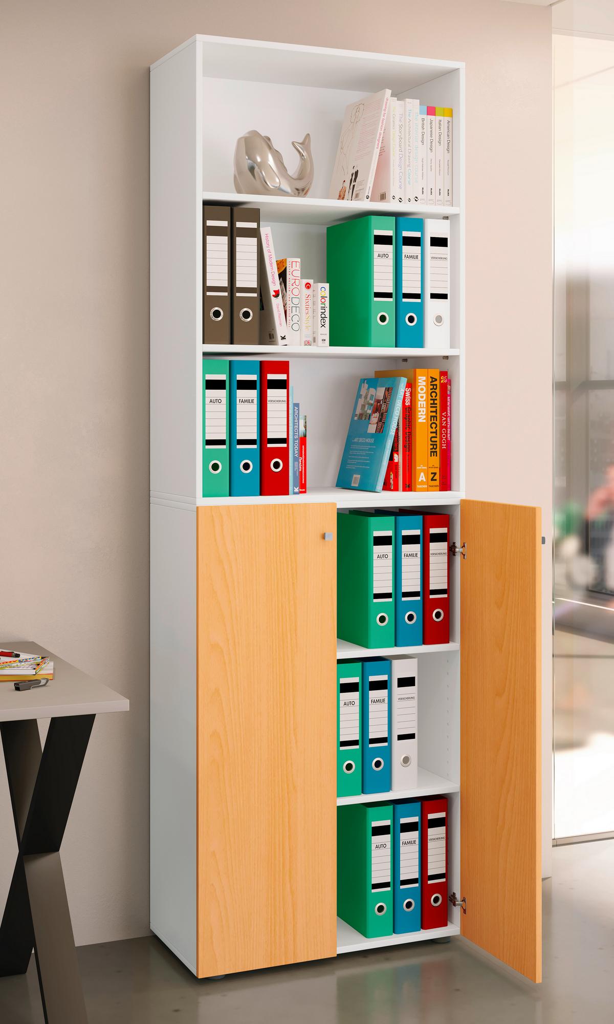 Aktenschrank Lona Weiß, Buche Dekor B: 70cm - Buchefarben/Weiß, Design, Holzwerkstoff (70/220/39cm) - MID.YOU