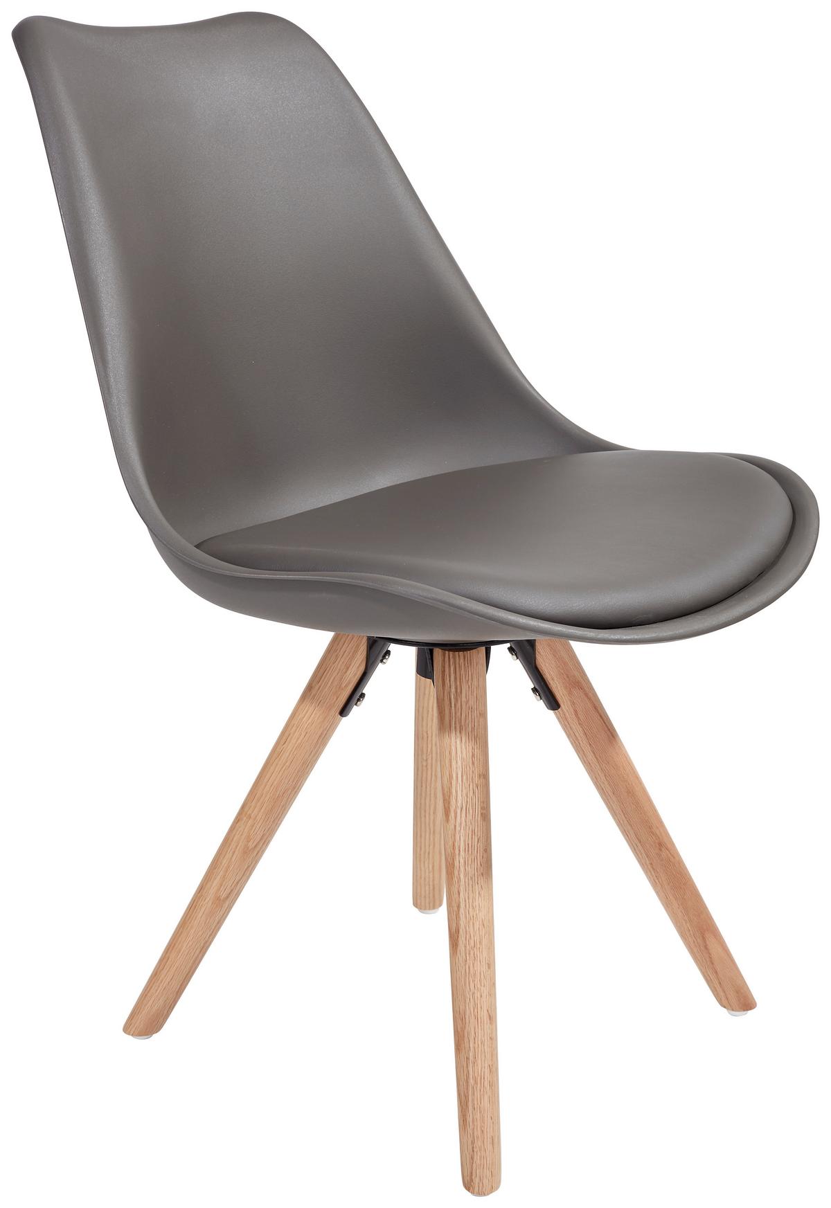 Schalenstuhl Levi Grau Lederlook Echtholz Beine - Eichefarben/Grau, MODERN, Holz/Kunststoff (48/81/57cm) - Ondega