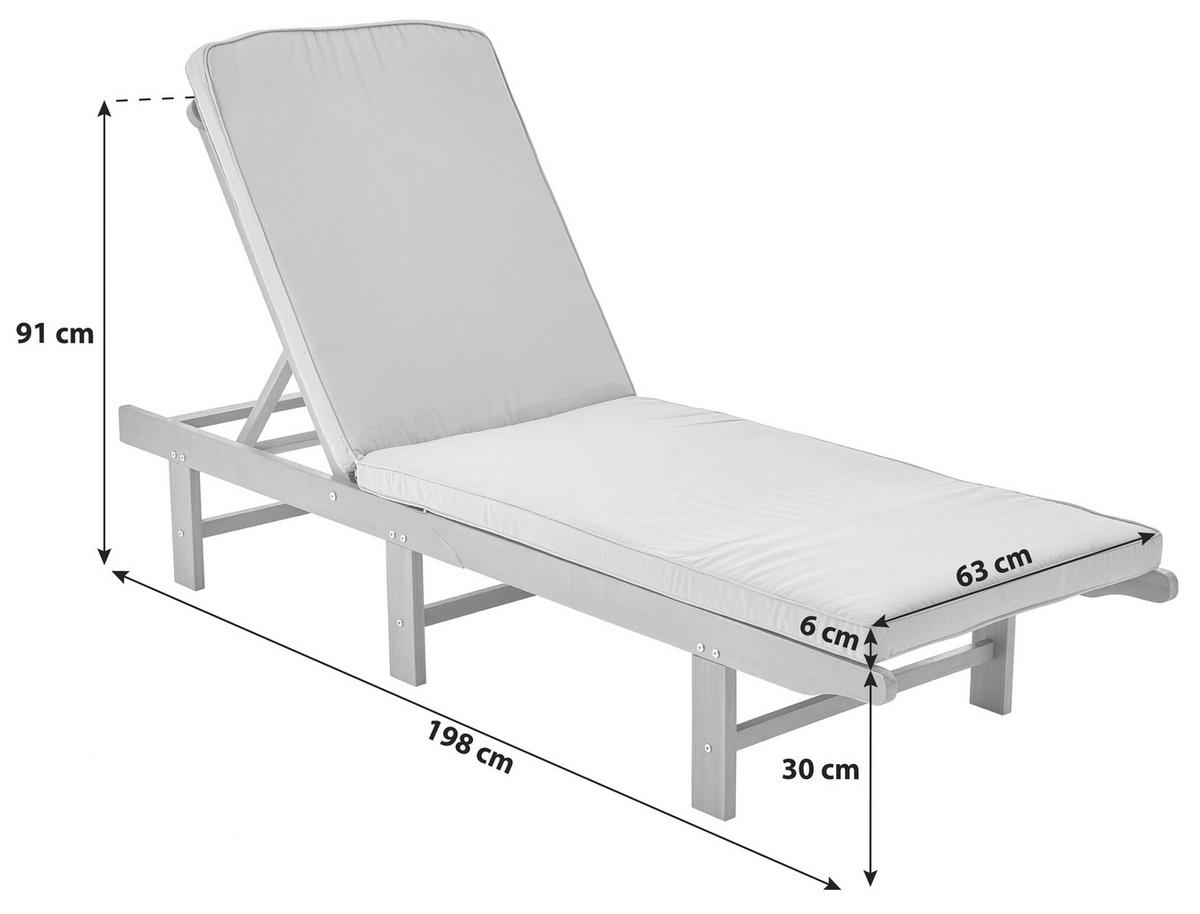 Sonnenliege Borkum Aus Akazienholz mit Auflage - MODERN, Holz/Textil (63/91-30/198cm) - Beldano