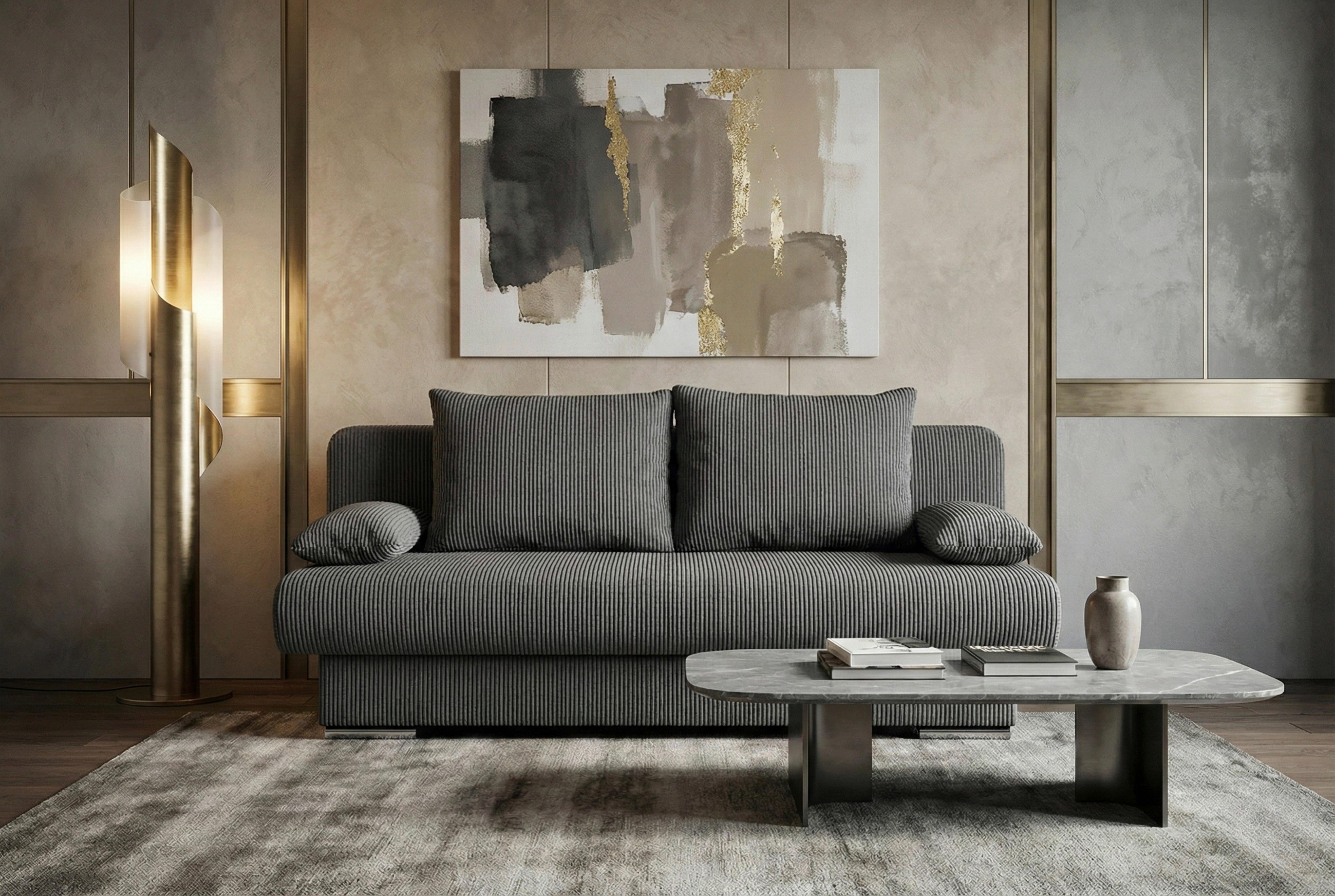 Schlafsofa Bora Dunkelgrau B: 193 cm - Chromfarben/Dunkelgrau, Design, Holzwerkstoff/Textil (193/86/85cm) - P & B
