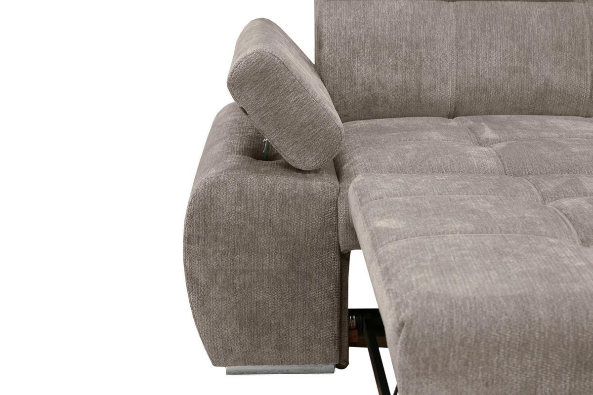 Rohová sedačka VEGAS, pravá, šedohnědá žinylka - barvy stříbra/šedohnědá, Design, dřevo/textil (294/173cm)