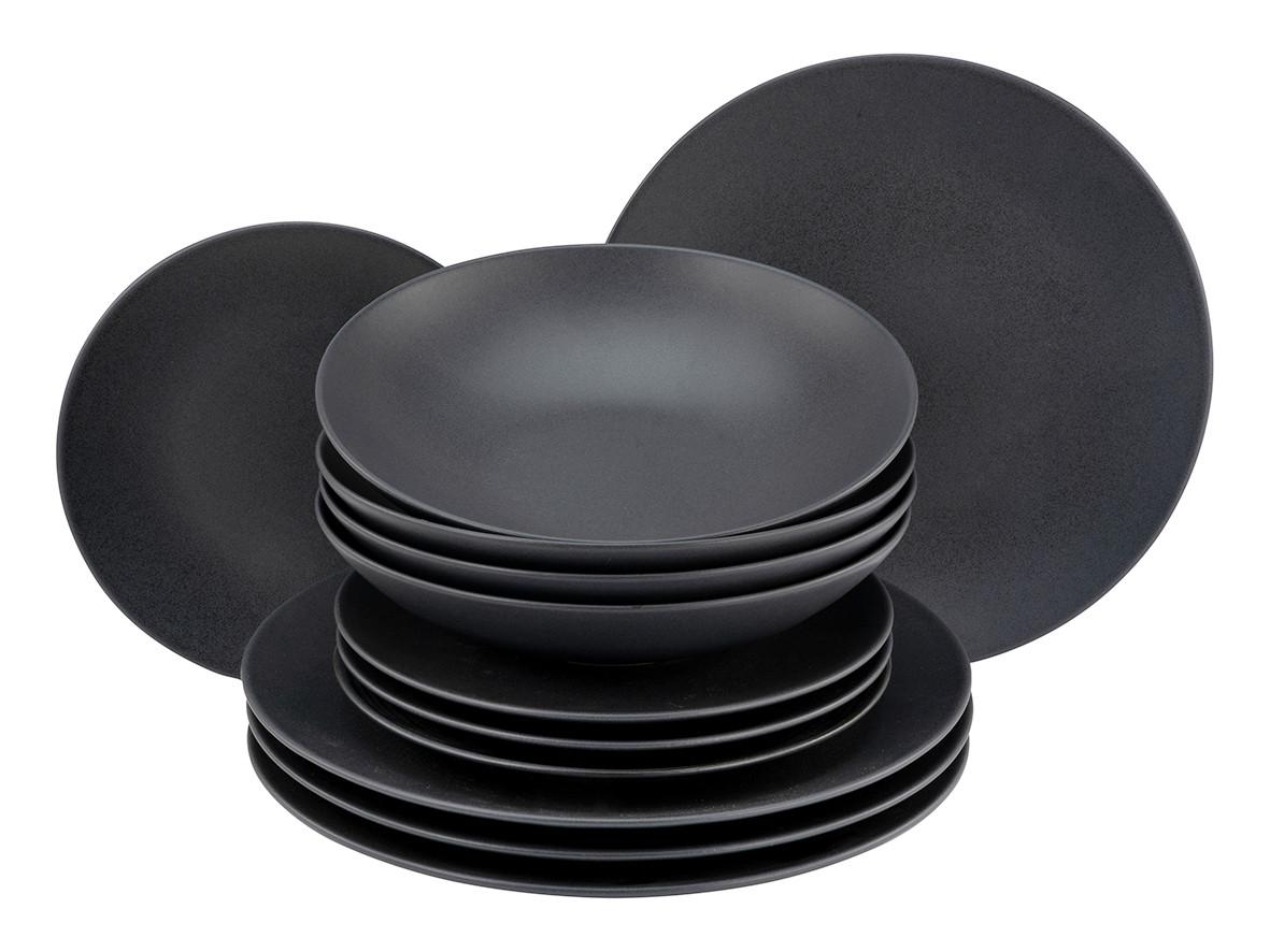 Tafelservice Keramik 4 Personen Geschirr Set Schwarz - Schwarz, MODERN, Keramik - Creatable