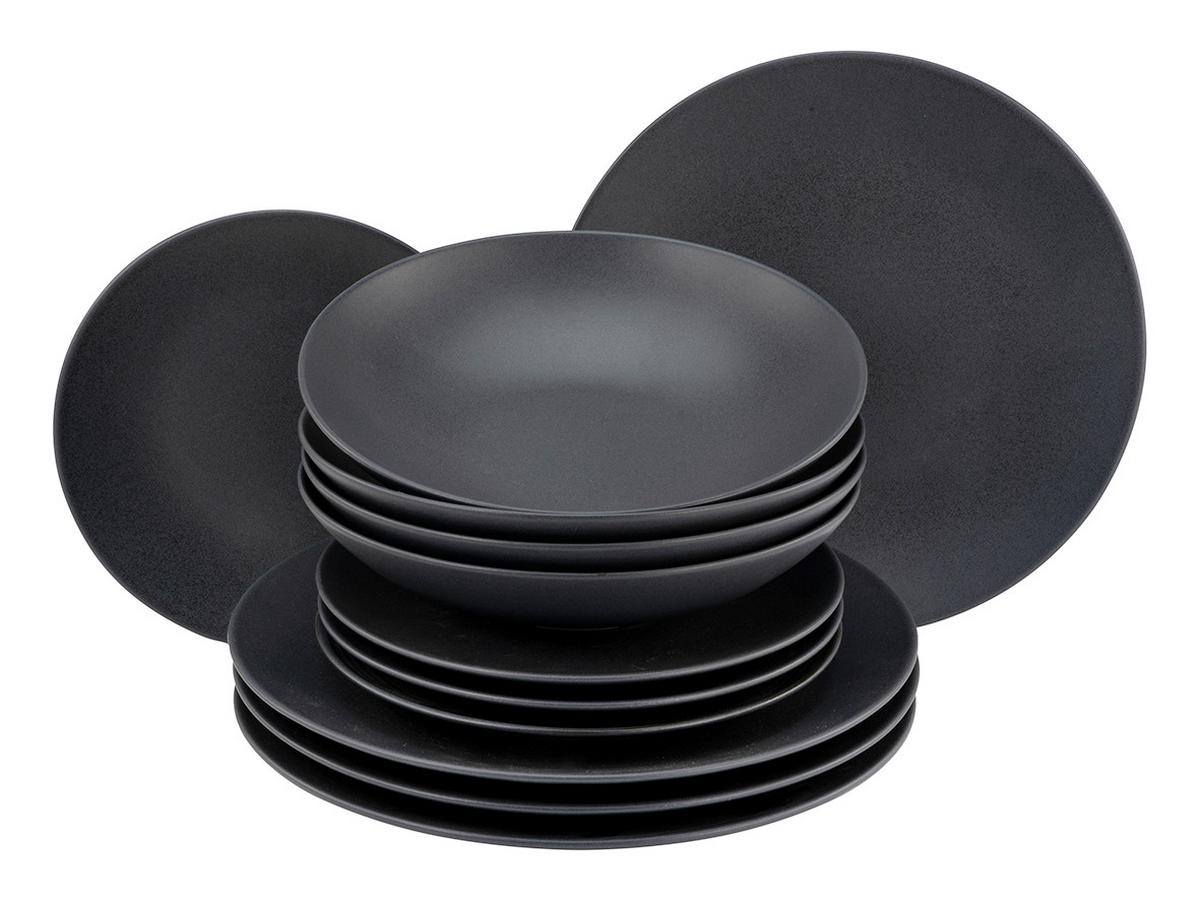 Tafelservice Keramik 4 Personen Geschirr Set Schwarz - Schwarz, MODERN, Keramik - Creatable