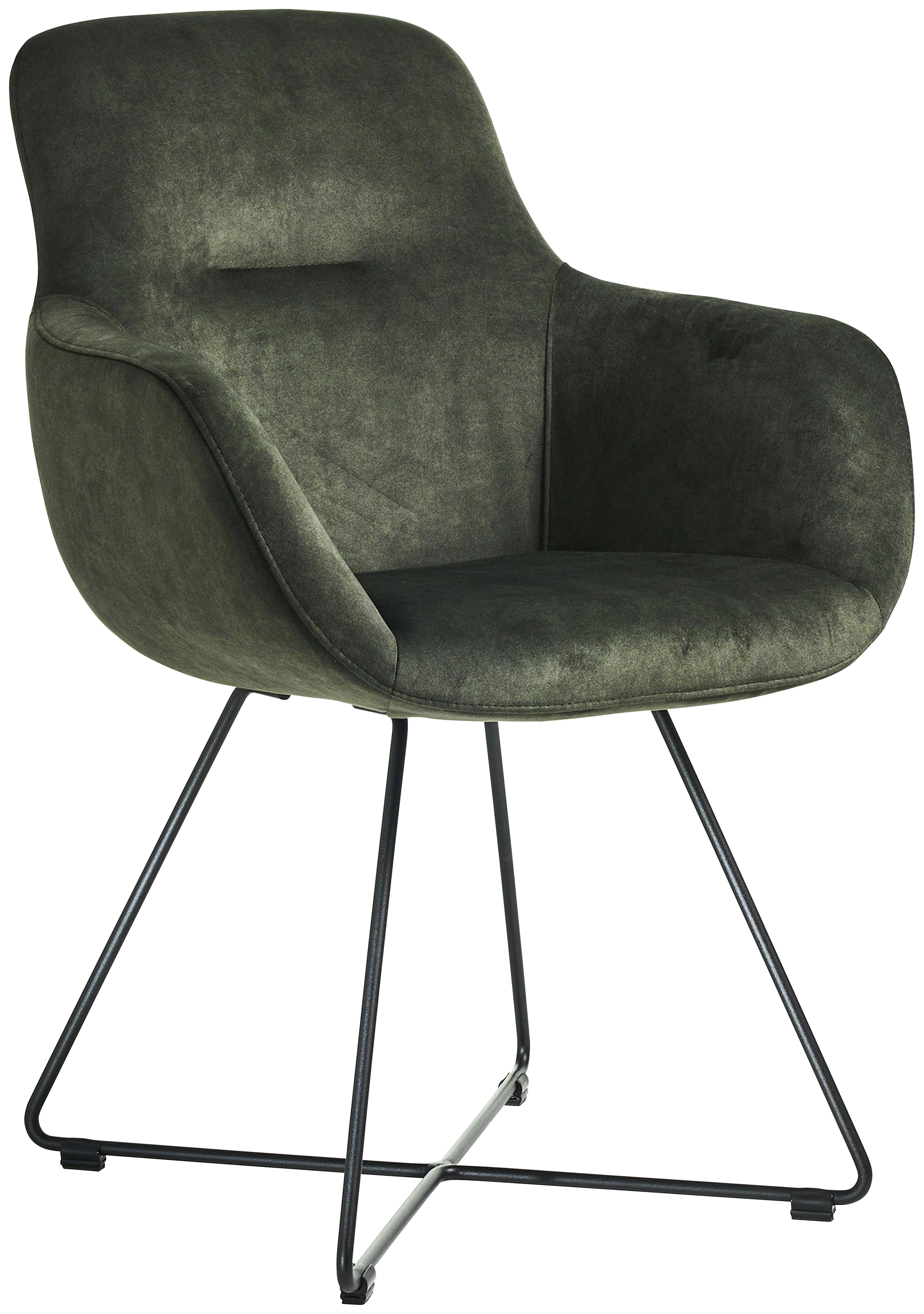 STOLIČKA S PODRÚČKAMI CROSS-CHA - čierna/lesná zelená, Basics, kov/textil (62/89/61cm) - Celina Home