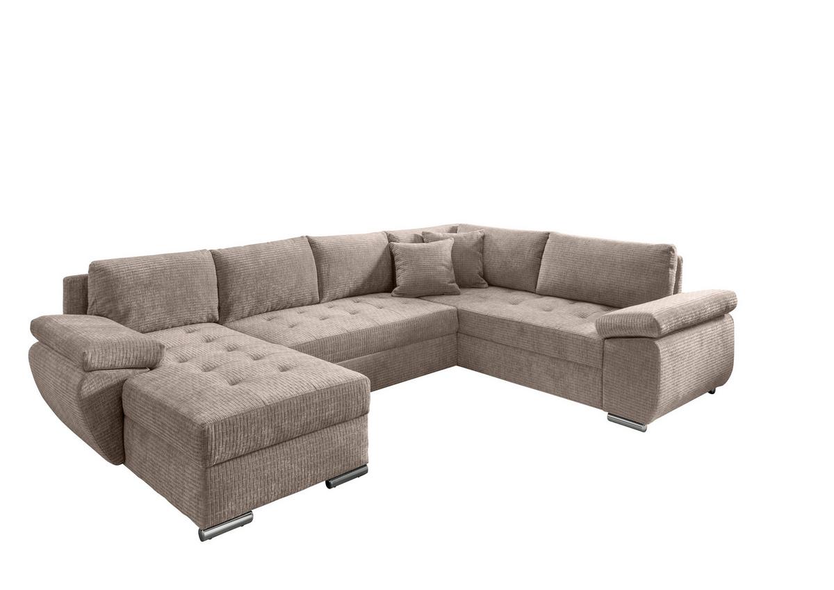 Wohnlandschaft Terana Mit Schlaffunktion Beige - Chromfarben/Beige, KONVENTIONELL, Textil (157/305/219cm) - Livetastic
