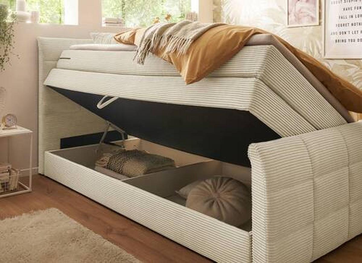 Boxspringbett Mit Topper & Bettkasten 120x200 Bolivia - Creme/Schwarz, MODERN, Holzwerkstoff/Textil (120/200cm) - MID.YOU
