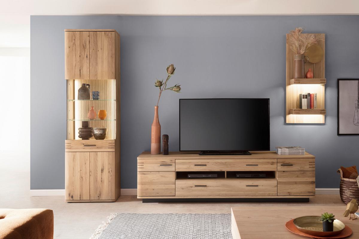 Wohnkombination teilmassiv 3 --teilig. Salvador Anthrazit/Eiche - Eichefarben/Anthrazit, Design, Glas/Holz (300/208/50cm) - Livetastic