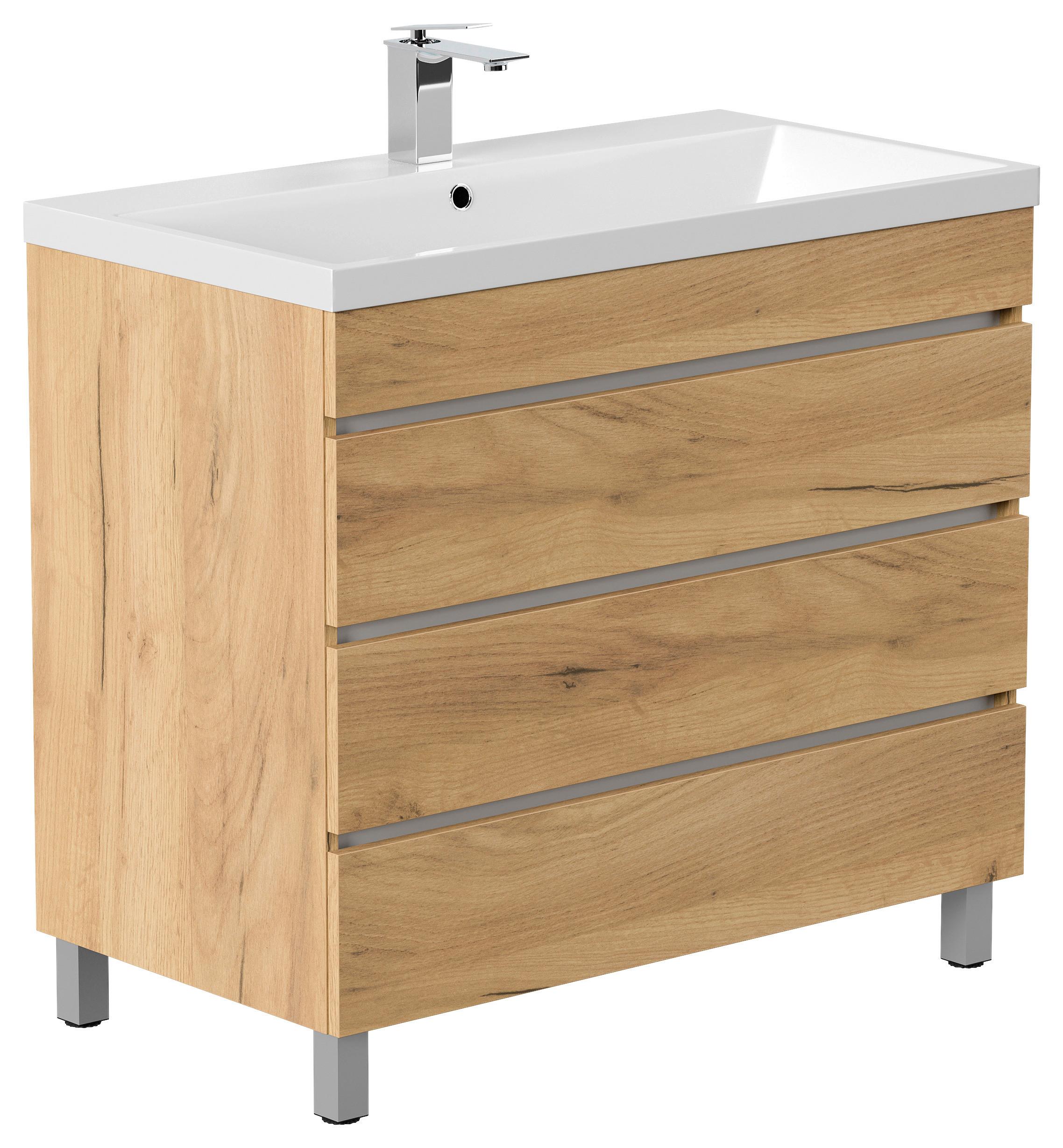 WASCHTISCHKOMBI Fellini Eichefarben B: 90cm - Eichefarben/Weiß, Basics, Holzwerkstoff/Stein (90cm) - MID.YOU