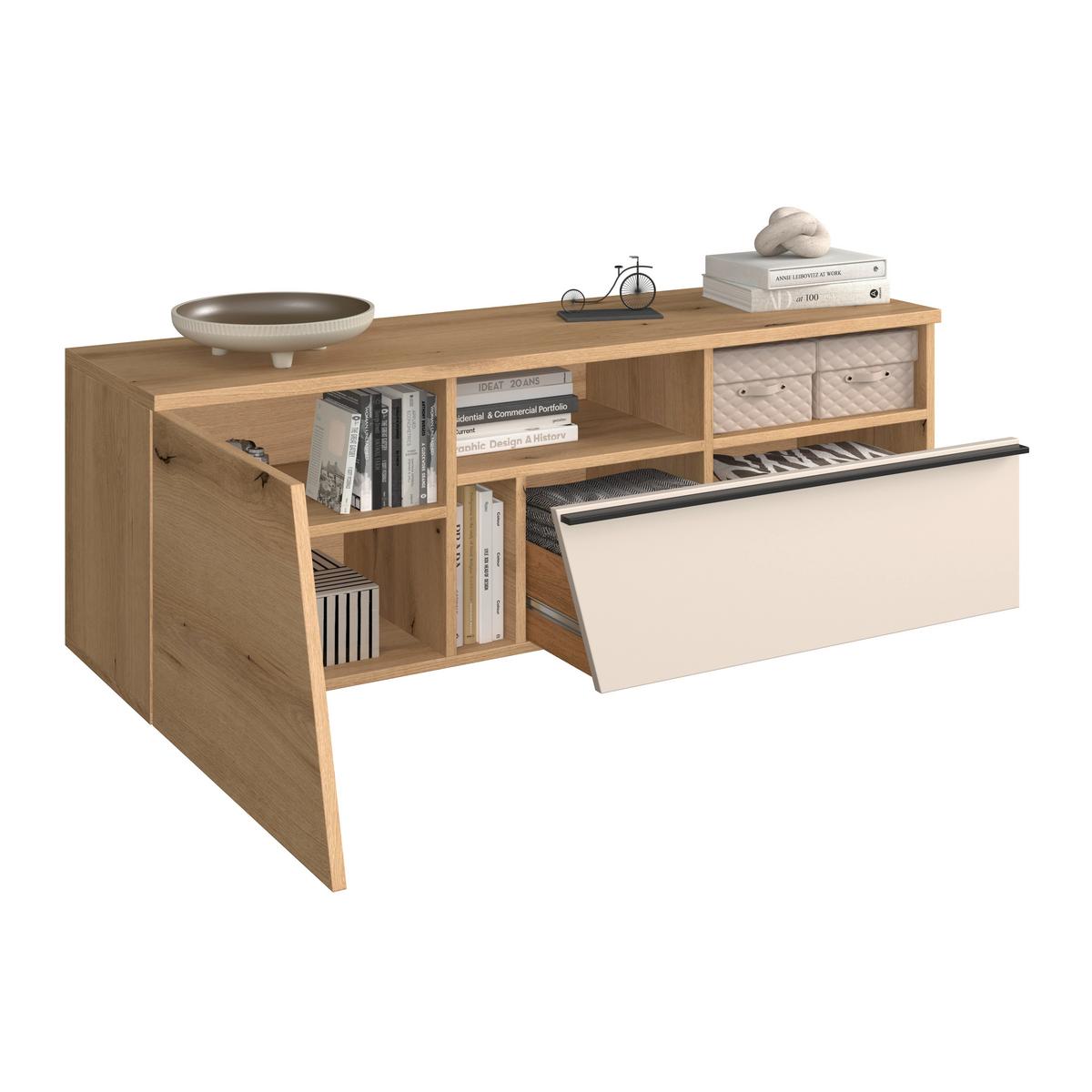 TV-Lowboard Venedig NEW Eichefarben/Kaschmir B: 140 cm - Kaschmir/Eichefarben, MODERN, Holzwerkstoff (140/47/40cm)