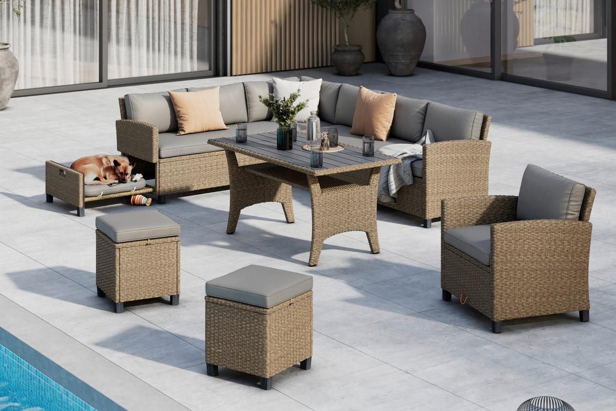 Lounge-garnitúra Porto-Multi - világosbarna/szürke, Modern, műanyag/textil (237/190/73.5cm) - Beldano