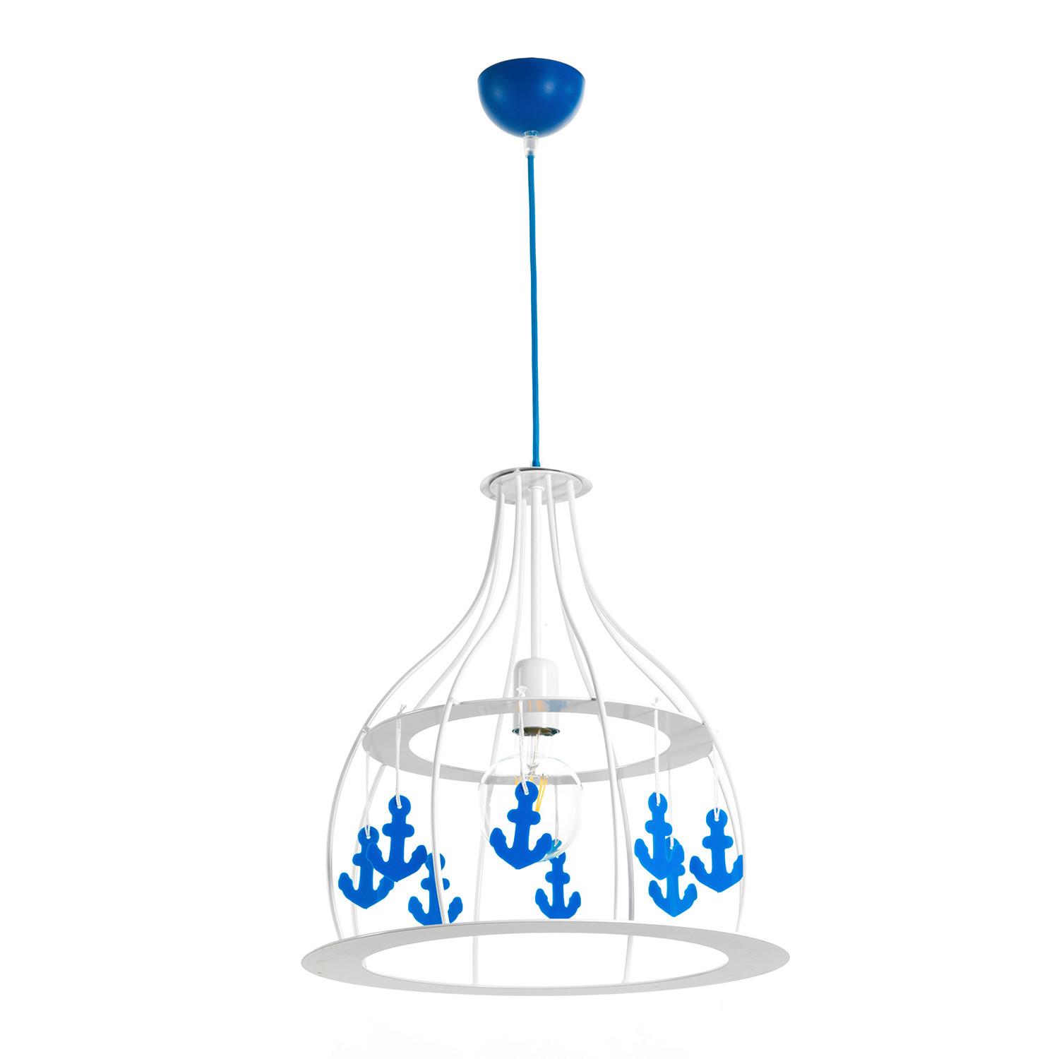 Hängeleuchte Blau Weiß D: 40 cm 22w - Blau/Weiß, KONVENTIONELL, Kunststoff/Metall (40/106cm)