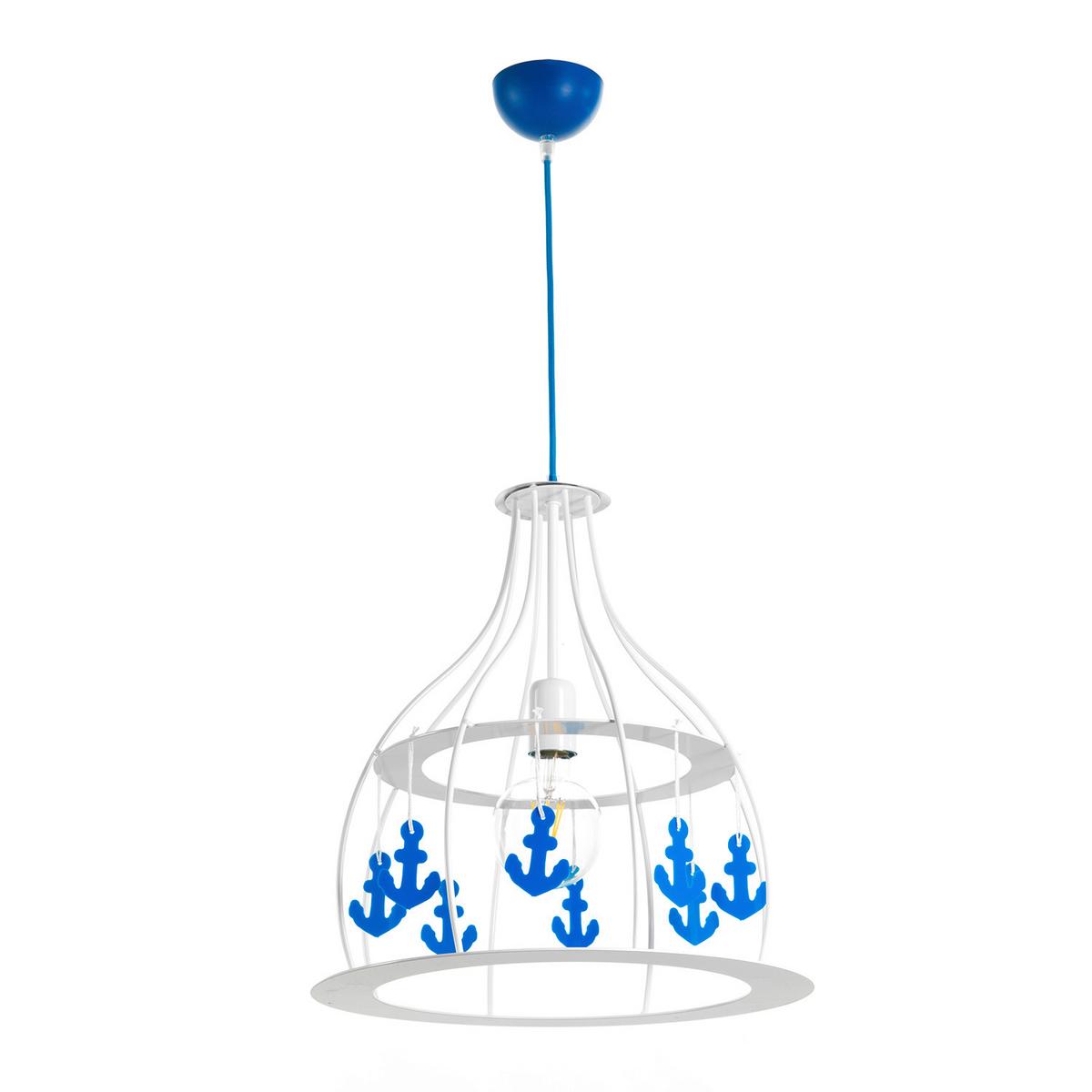 Hängeleuchte Blau Weiß D: 40 cm 22w - Blau/Weiß, KONVENTIONELL, Kunststoff/Metall (40/106cm)