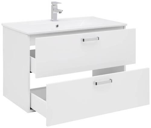 Waschbecken mit Unterschrank B: 81 cm Weiß - Weiß Hochglanz/Weiß, KONVENTIONELL, Keramik/Holzwerkstoff (81/56/46,5cm) - Ondega
