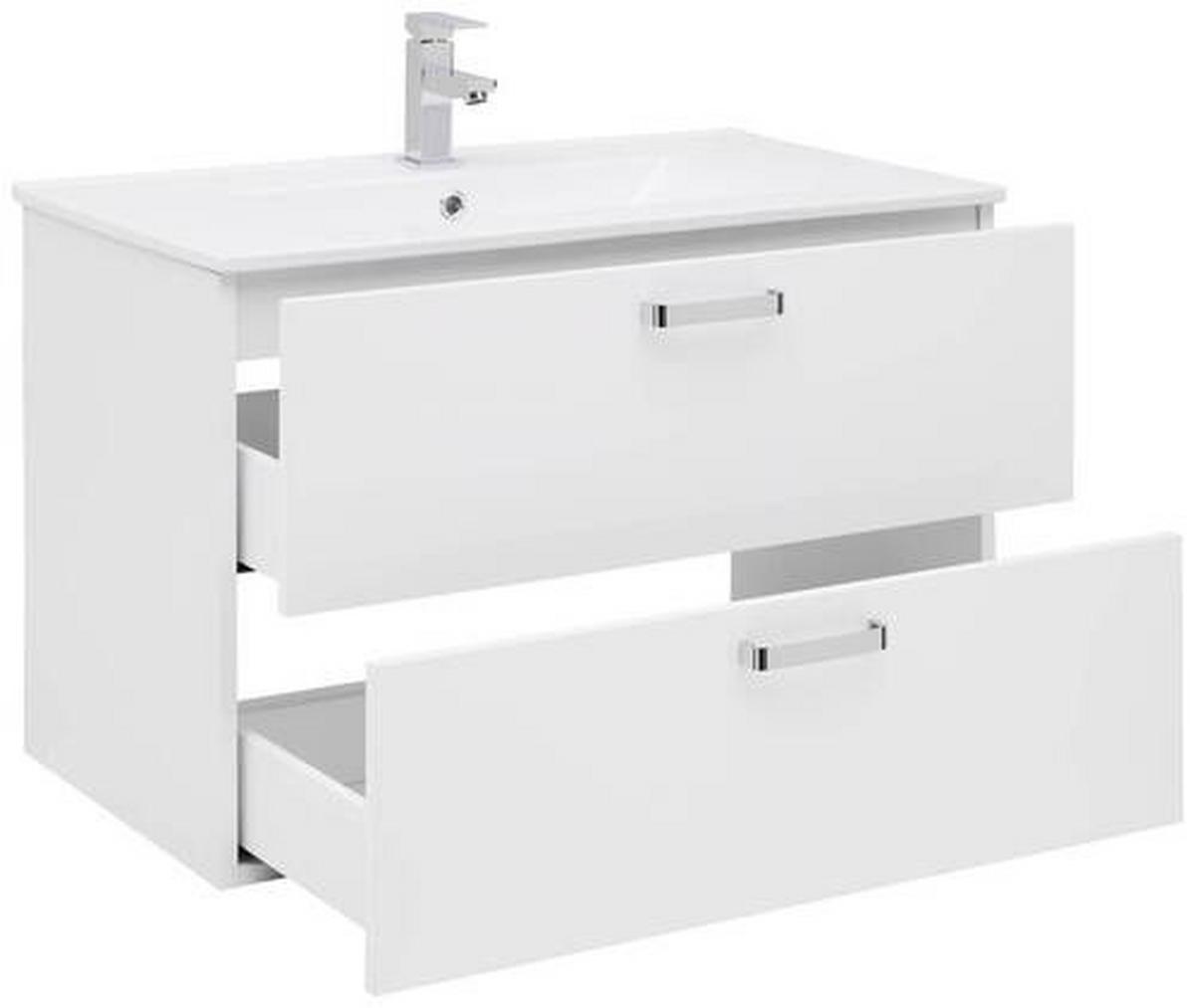 Waschbecken mit Unterschrank B: 81 cm Weiß - Weiß Hochglanz/Weiß, KONVENTIONELL, Keramik/Holzwerkstoff (81/56/46,5cm) - Ondega