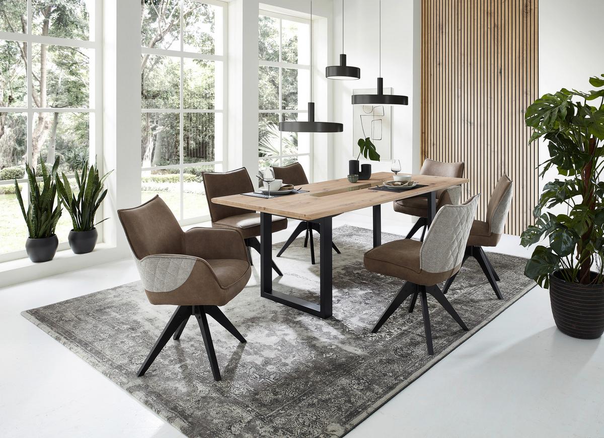 Stuhl Fulton Braun, Grau Beine Schwarz, B: 62 cm - Schwarz/Braun, Design, Holz/Textil (62/85/64cm) - Stylife
