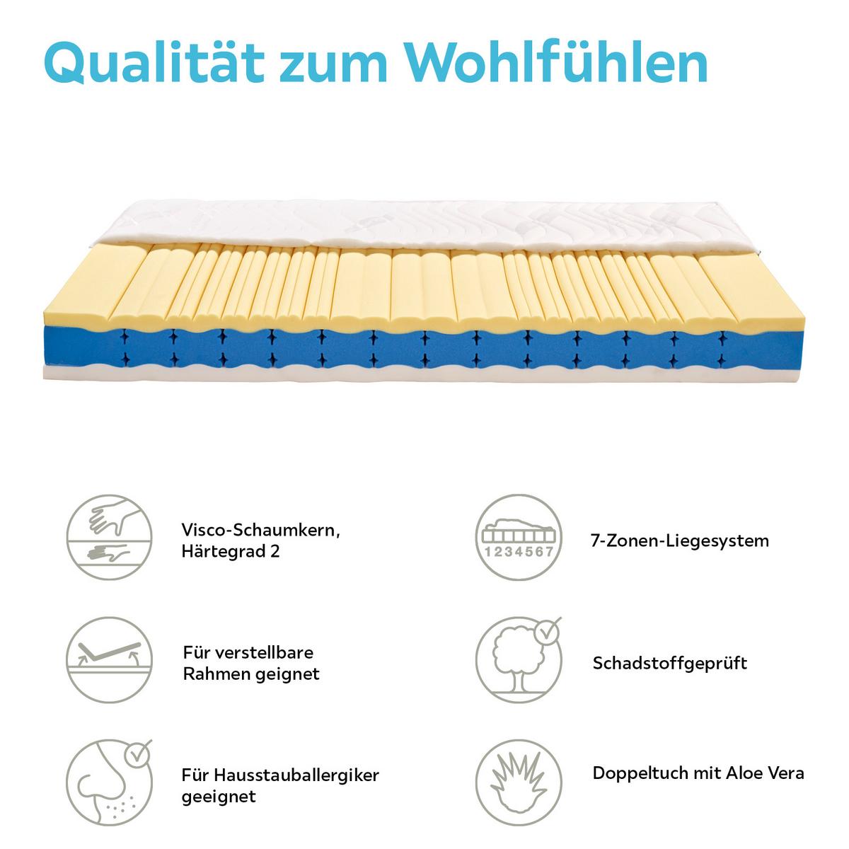 Viscomatratze Visco Deluxe 90x200cm Fest/Mittelfest - Weiß, KONVENTIONELL, Textil (90/200cm) - Livetastic