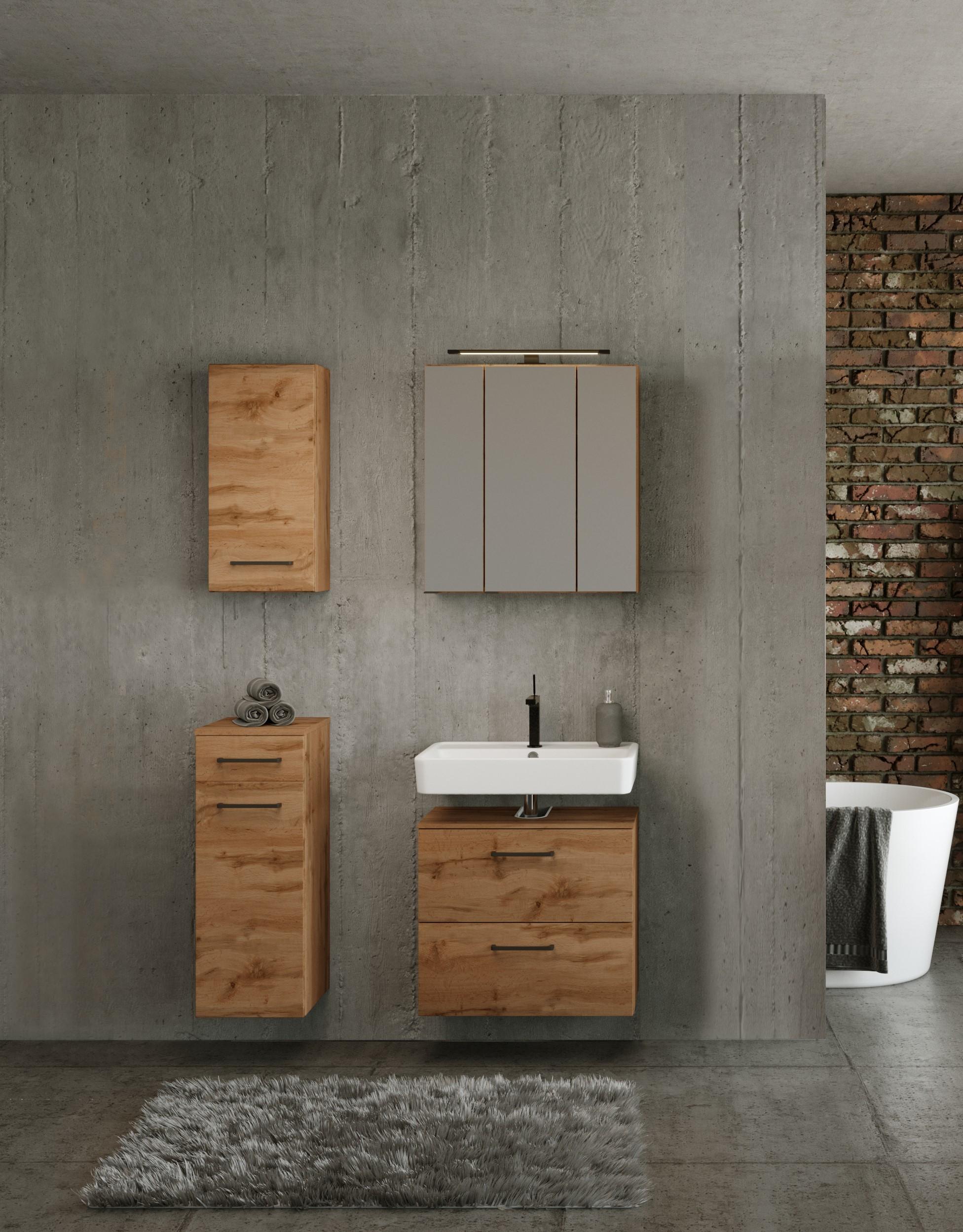 Badmöbel-Set Manchester B: 90 cm Eiche Wotan Dekor - Eichefarben, MODERN, Holzwerkstoff (90cm) - Held