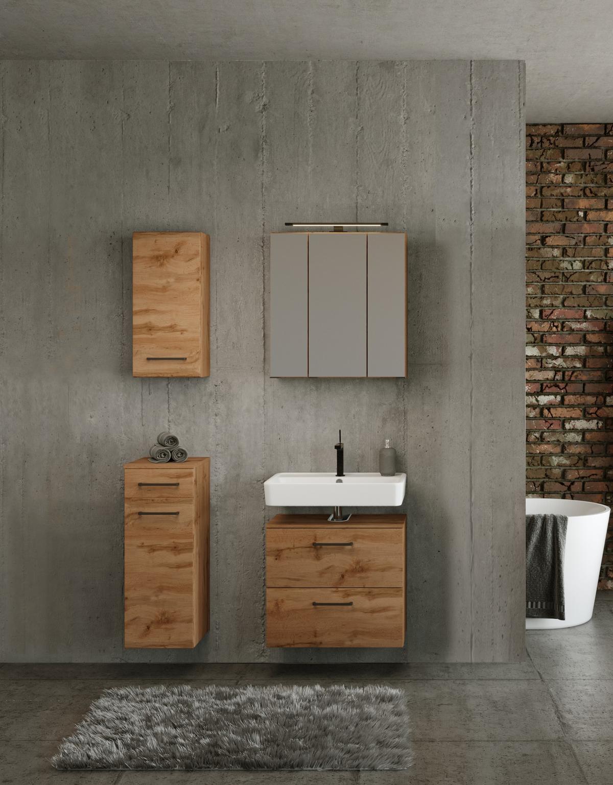 Badmöbel-Set Manchester B: 90 cm Eiche Wotan Dekor - Eichefarben, MODERN, Holzwerkstoff (90cm) - Held