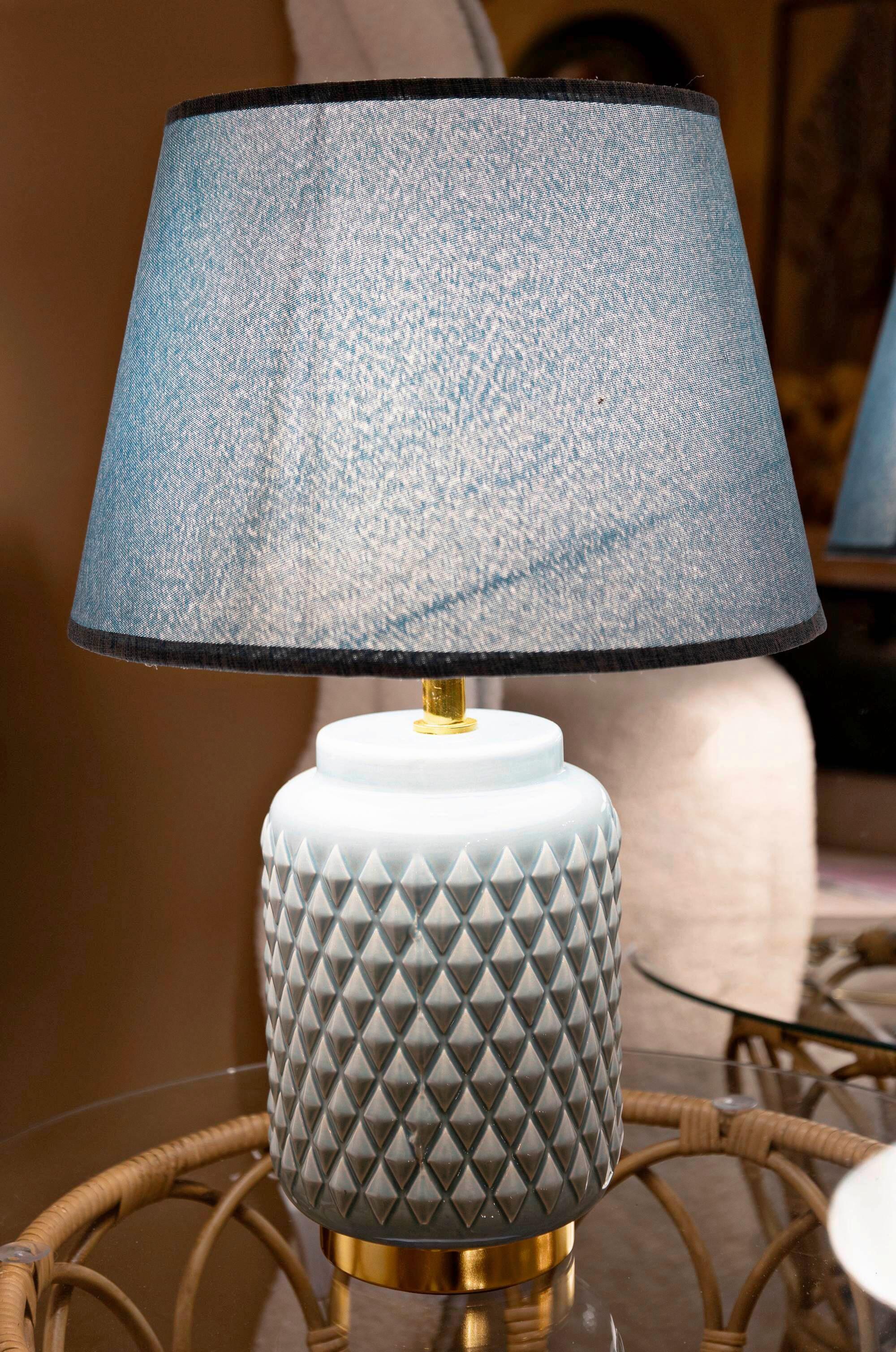 Tischleuchte Square Turquoise Hellblau B: 28 Cm - Hellblau, Basics, Keramik/Textil (28/44/28cm)