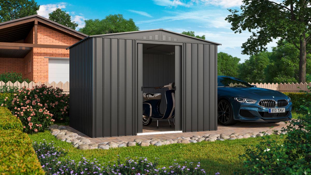 Gartenhaus Mit Satteldach BxHxT: 308x225x247 cm - Anthrazit, Basics, Metall (308/225/247cm)