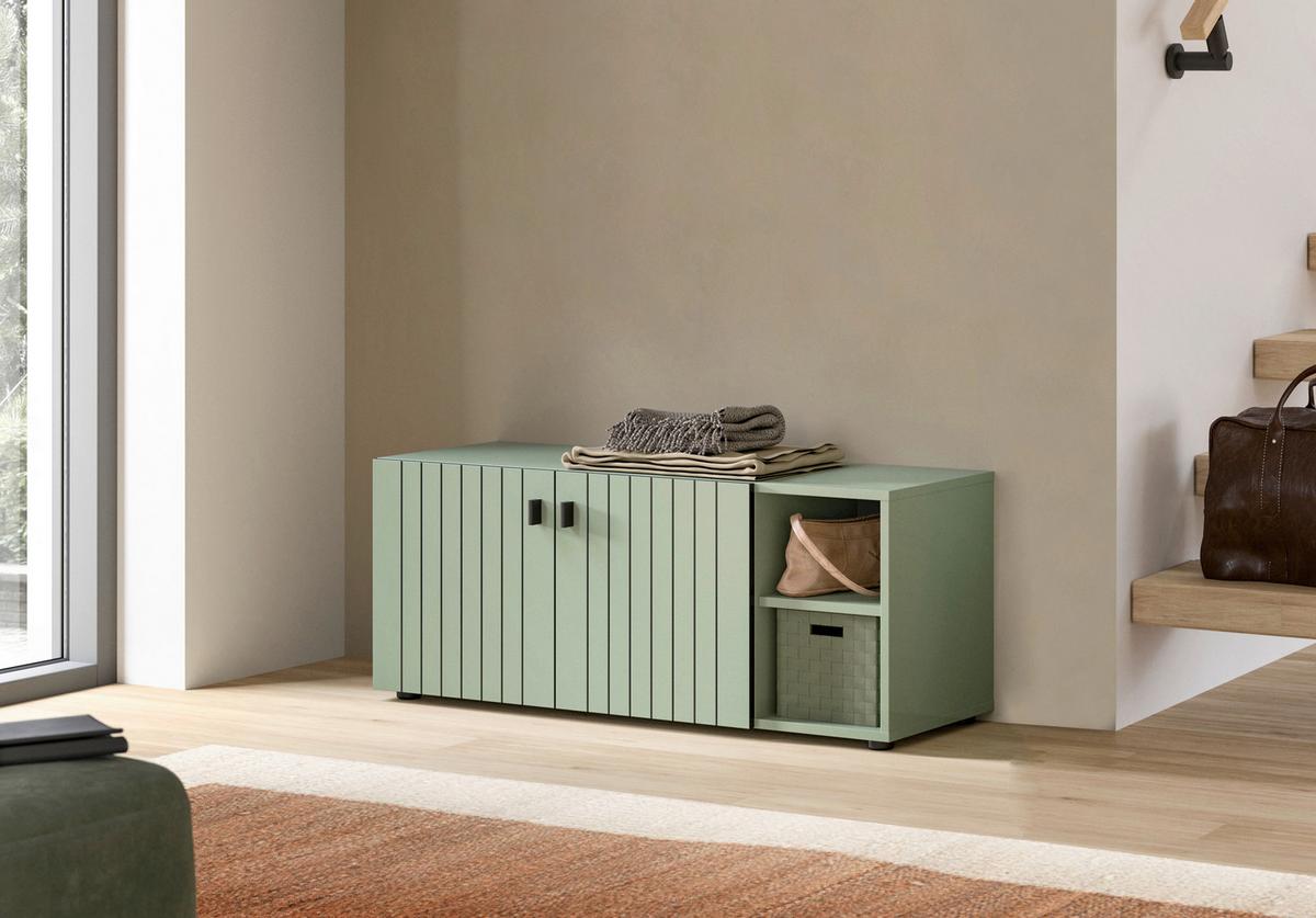 Sitzbank Station Graugrün B: 106cm - Graugrün, Design, Holzwerkstoff (106/43/37cm) - MID.YOU