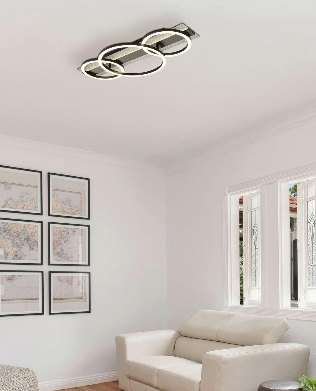 LED-Deckenleuchte 4000k, 40w - Silberfarben/Schwarzchrom, Design, Kunststoff/Metall (62,2/30/8,8cm) - Globo