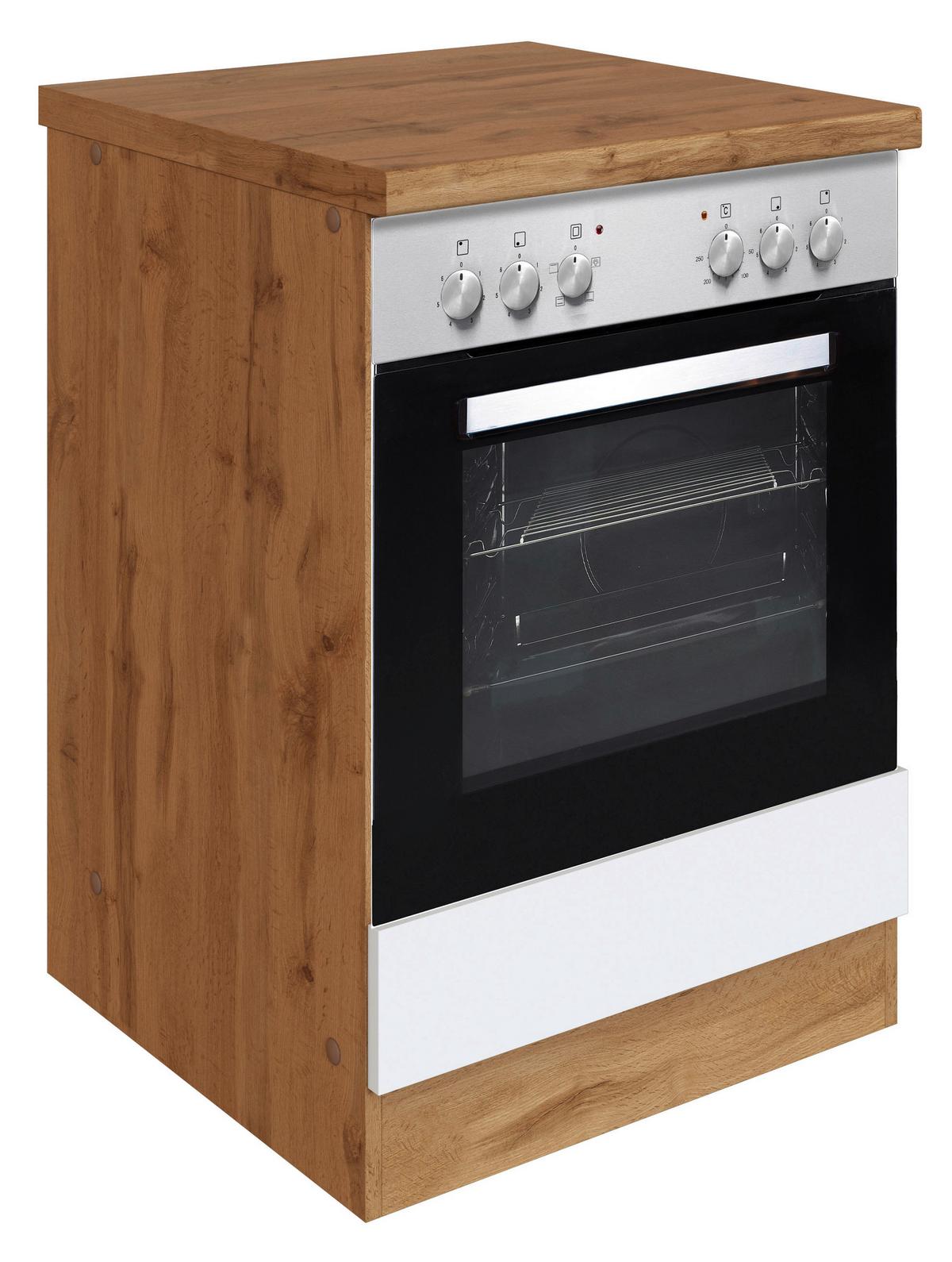 Herdumbauschrank Florenz B: 60cm Weiß mit Arbeitsplatte - Eiche Wotan/Weiß, Design, Holzwerkstoff (60/86/60cm) - Held
