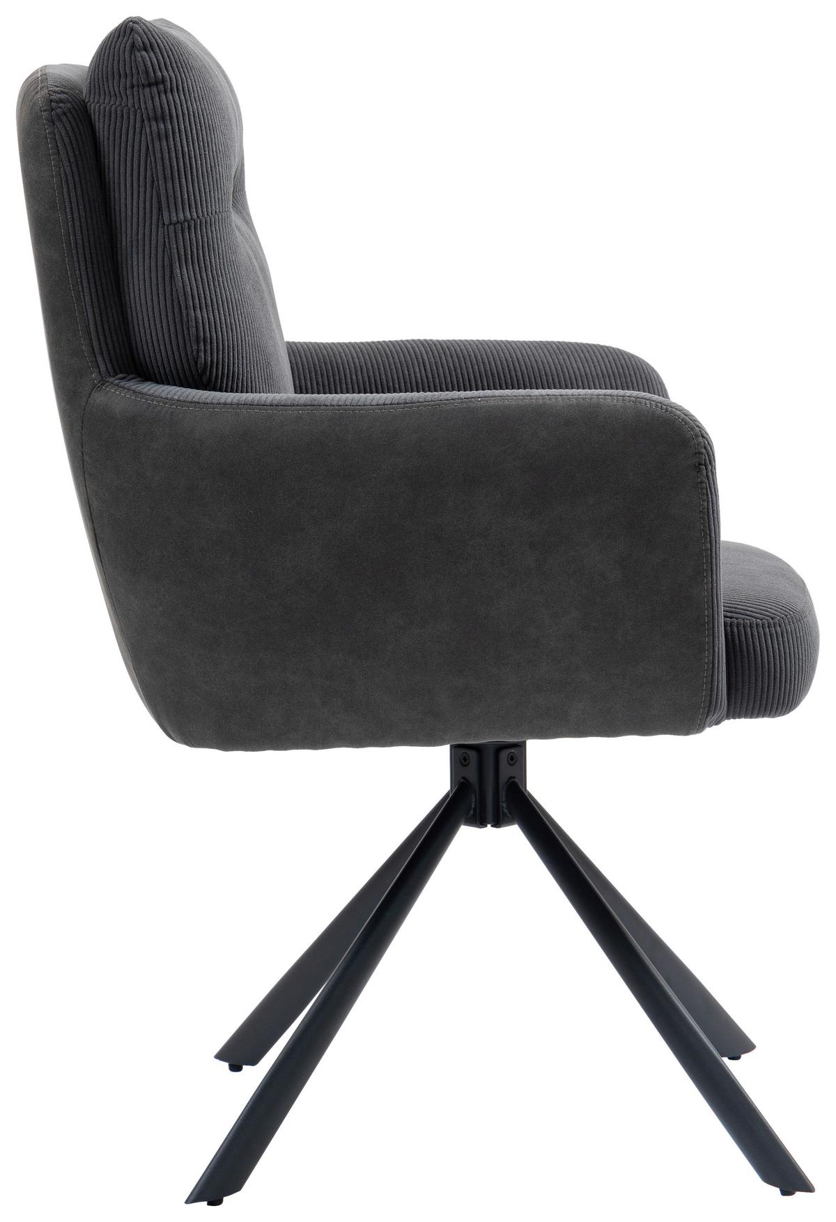 Armlehnstuhl Emely Anthrazit Sitzfl. 180° drehbar, B: 60cm - Anthrazit/Schwarz, KONVENTIONELL, Textil/Metall (60/95/67cm) - MID.YOU