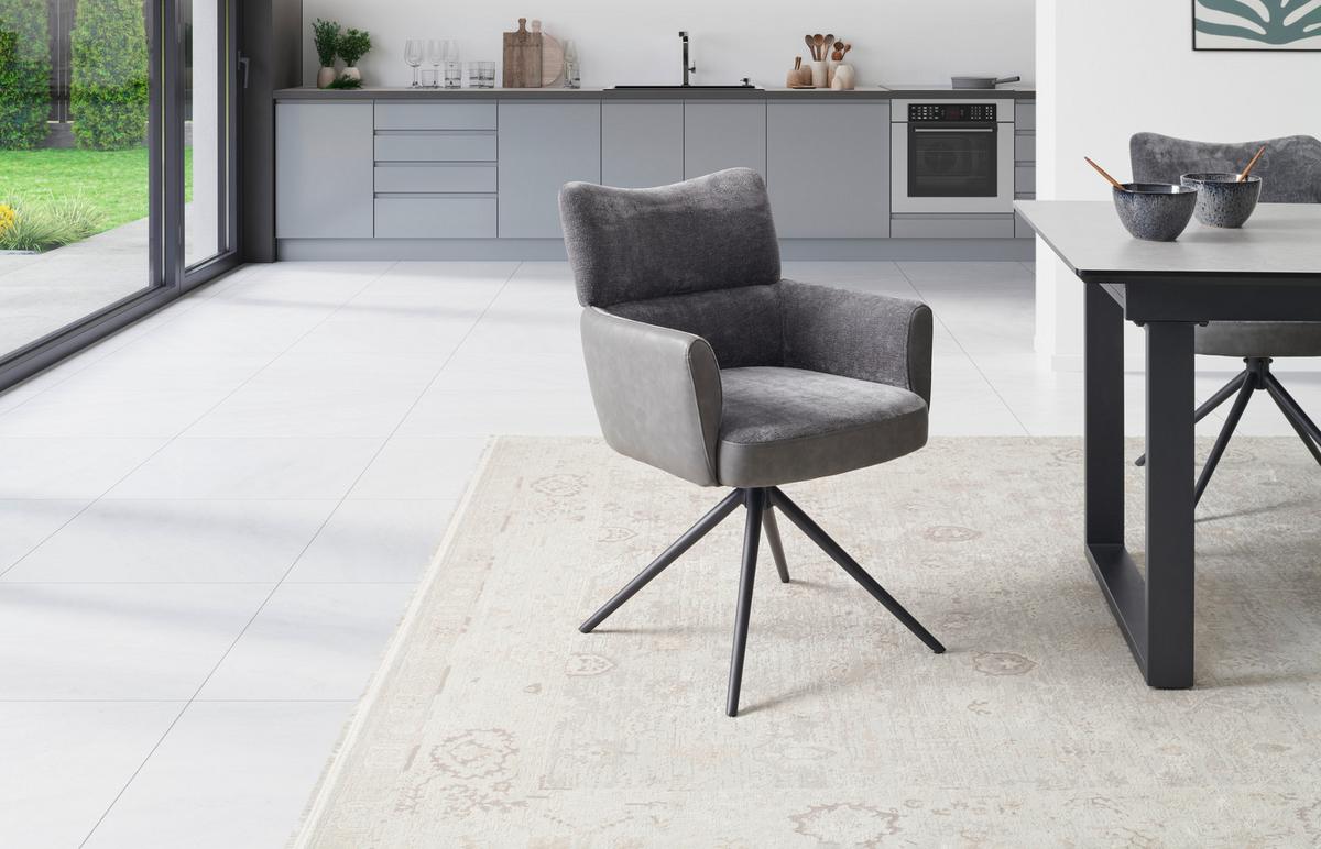 Armlehnstuhl Maja Webstoff Grau, B: 58 Cm - Schwarz/Grau, KONVENTIONELL, Textil/Metall (58/84/64cm) - MID.YOU