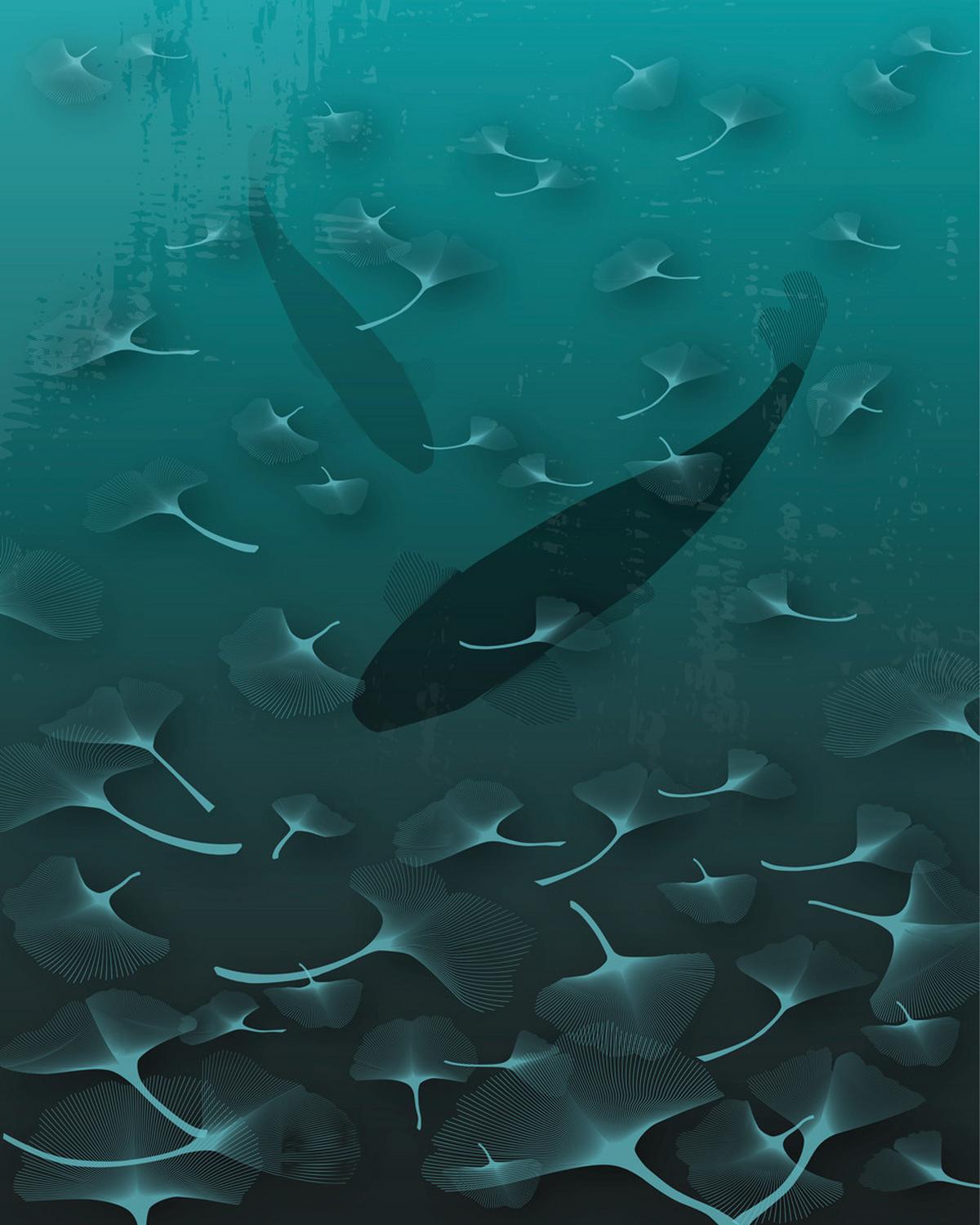 Vliestapete Ginko - Blau/Schwarz, Basics (200/250cm) - Komar