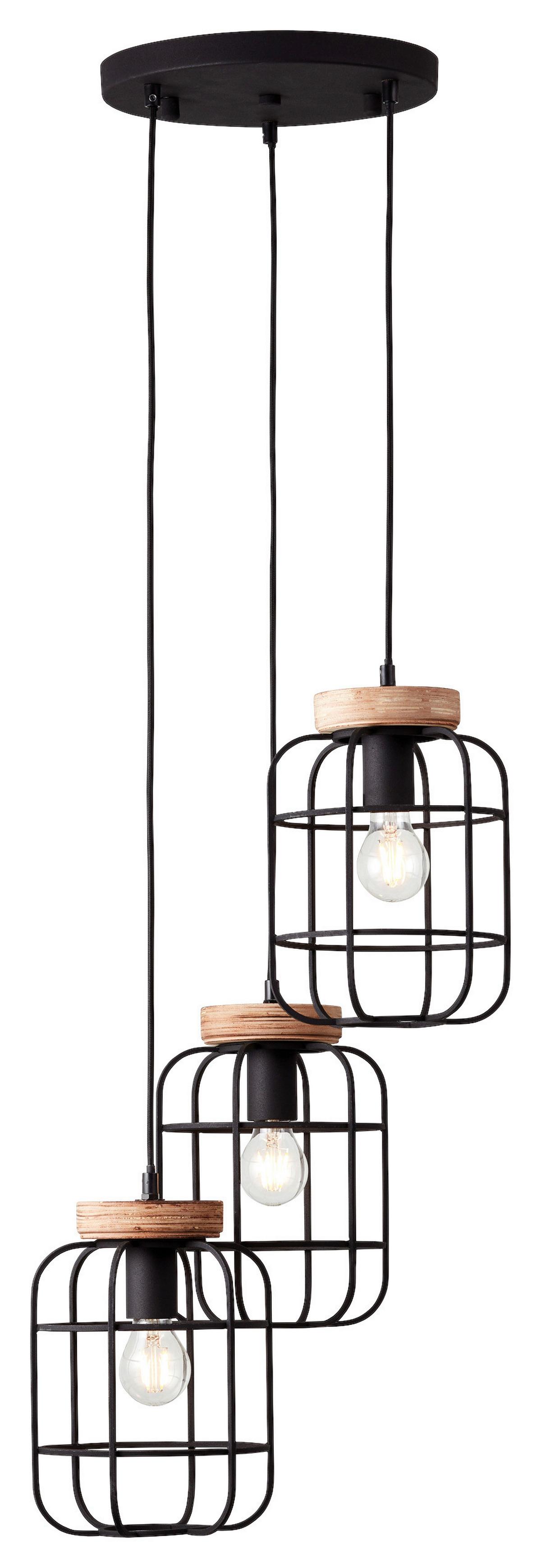 Hängeleuchte Gwen H: 165 Cm 3-Flammig, Höhenverstellbar - Schwarz/Braun, Design, Holz/Metall (42/165cm) - Brilliant