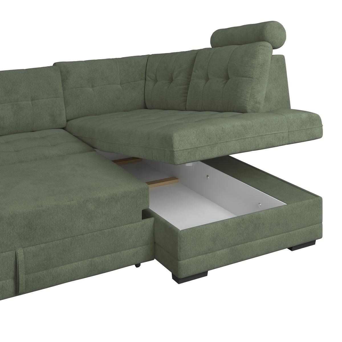 Ecksofa mit Schlaffunktion Falco new Grün 251x183 cm - Schwarz/Grün, KONVENTIONELL, Textil (251/183cm) - Ondega