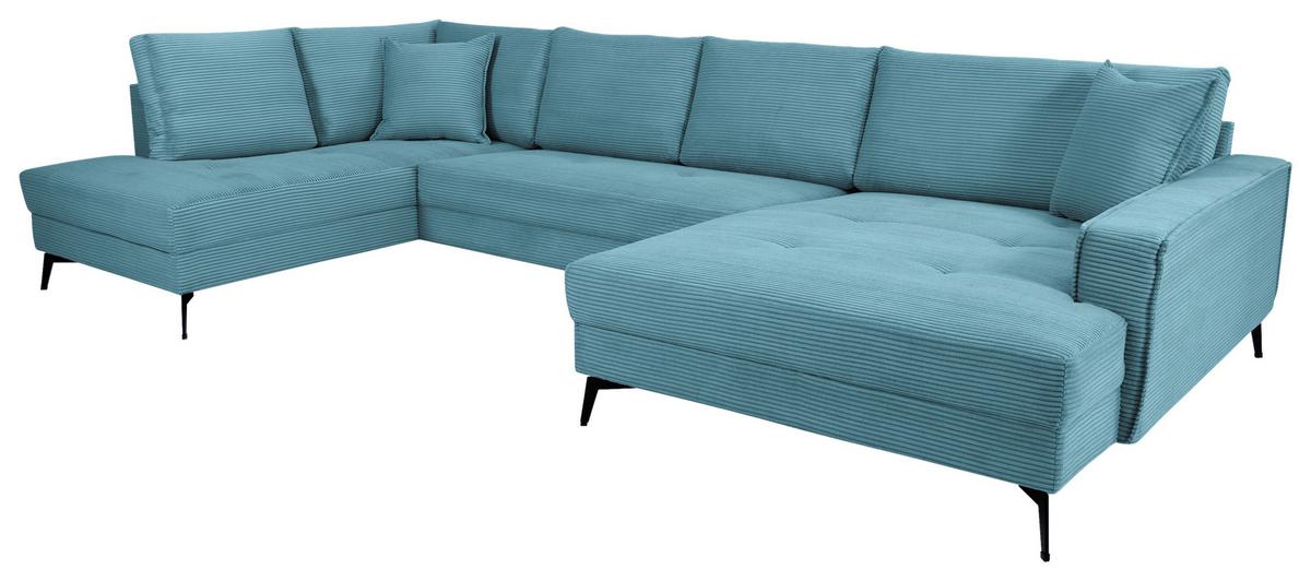 Wohnlandschaft Zero Blau U-Form 195x362x173cm - Blau/Schwarz, Trend, Textil (195/362/173cm)