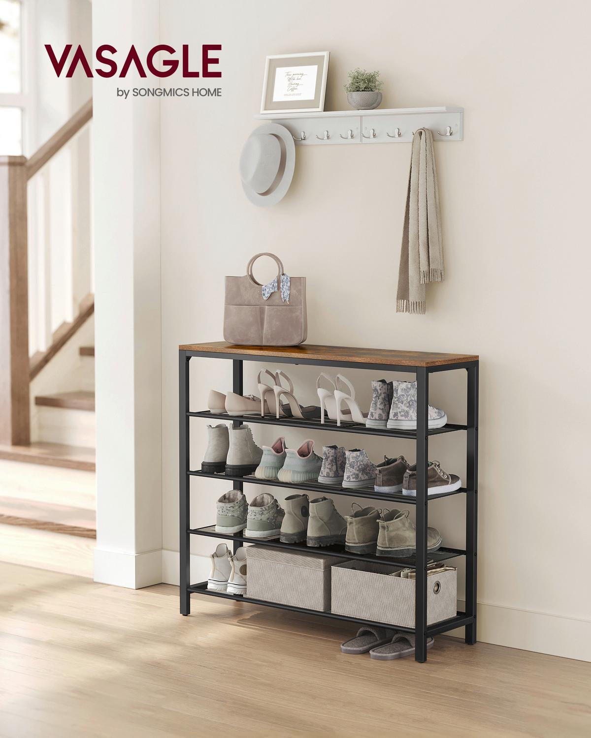 Schuhablage Platz Für 16 Schuhpaare, B: 100 Cm - Schwarz/Braun, Trend, Holzwerkstoff/Metall (100/92,5/30cm) - Boxxx