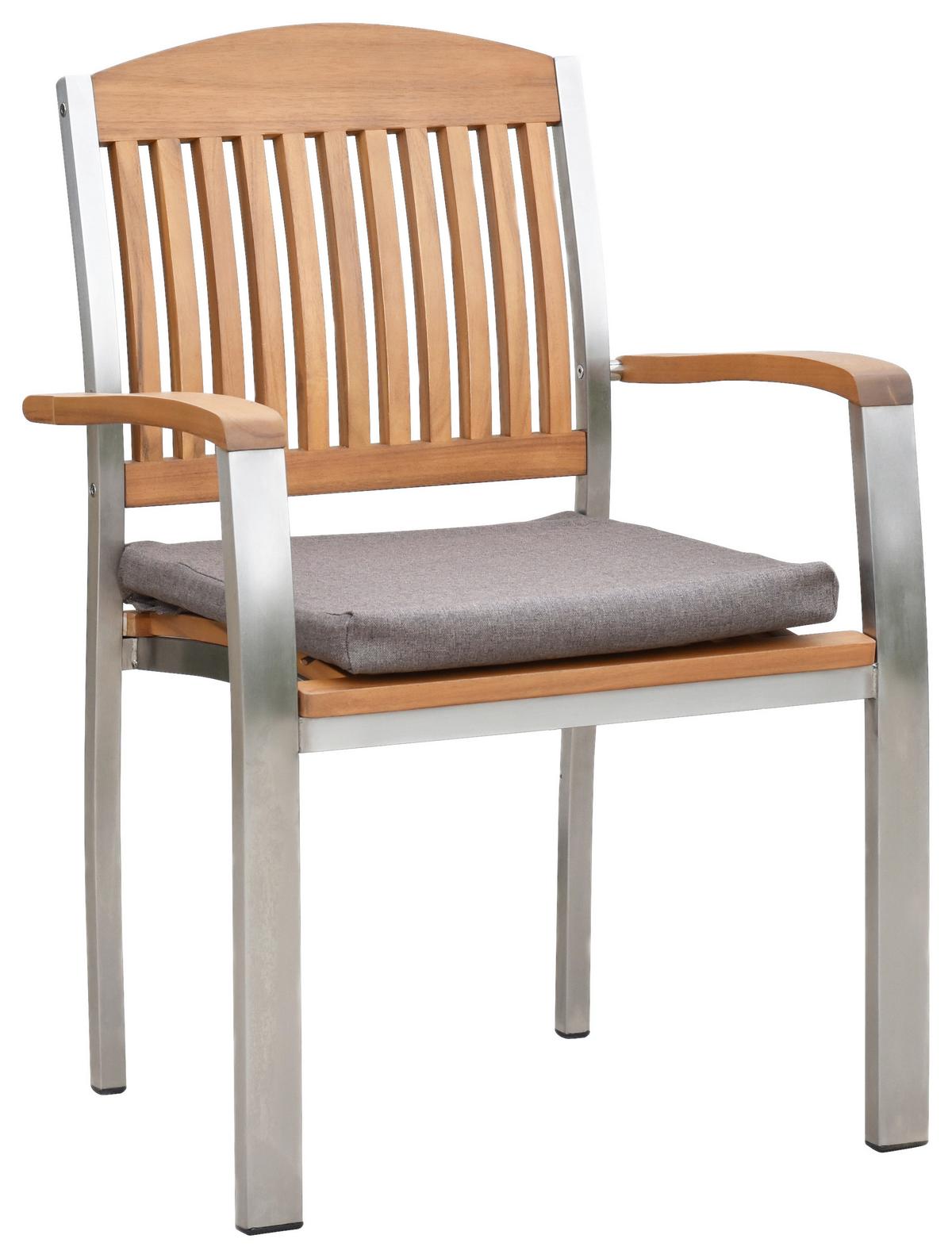 Gartenset Keros - Edelstahlfarben/Braun, MODERN, Holz/Textil - Gardenson